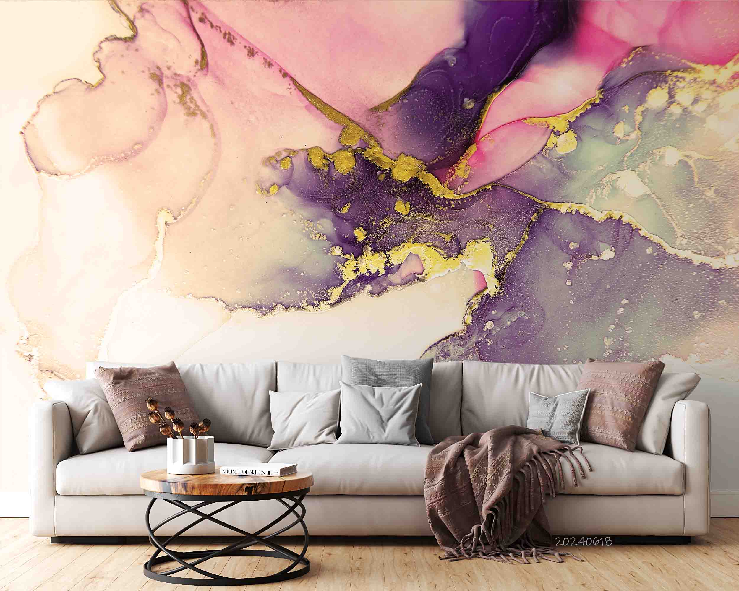 3D Abstract Damaskeen Crack Gold Dust Wall Mural Wallpaper YXL 601
