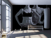 3D Muscle Woman Man Rrm Black Wall Mural Wallpaper YXL 64