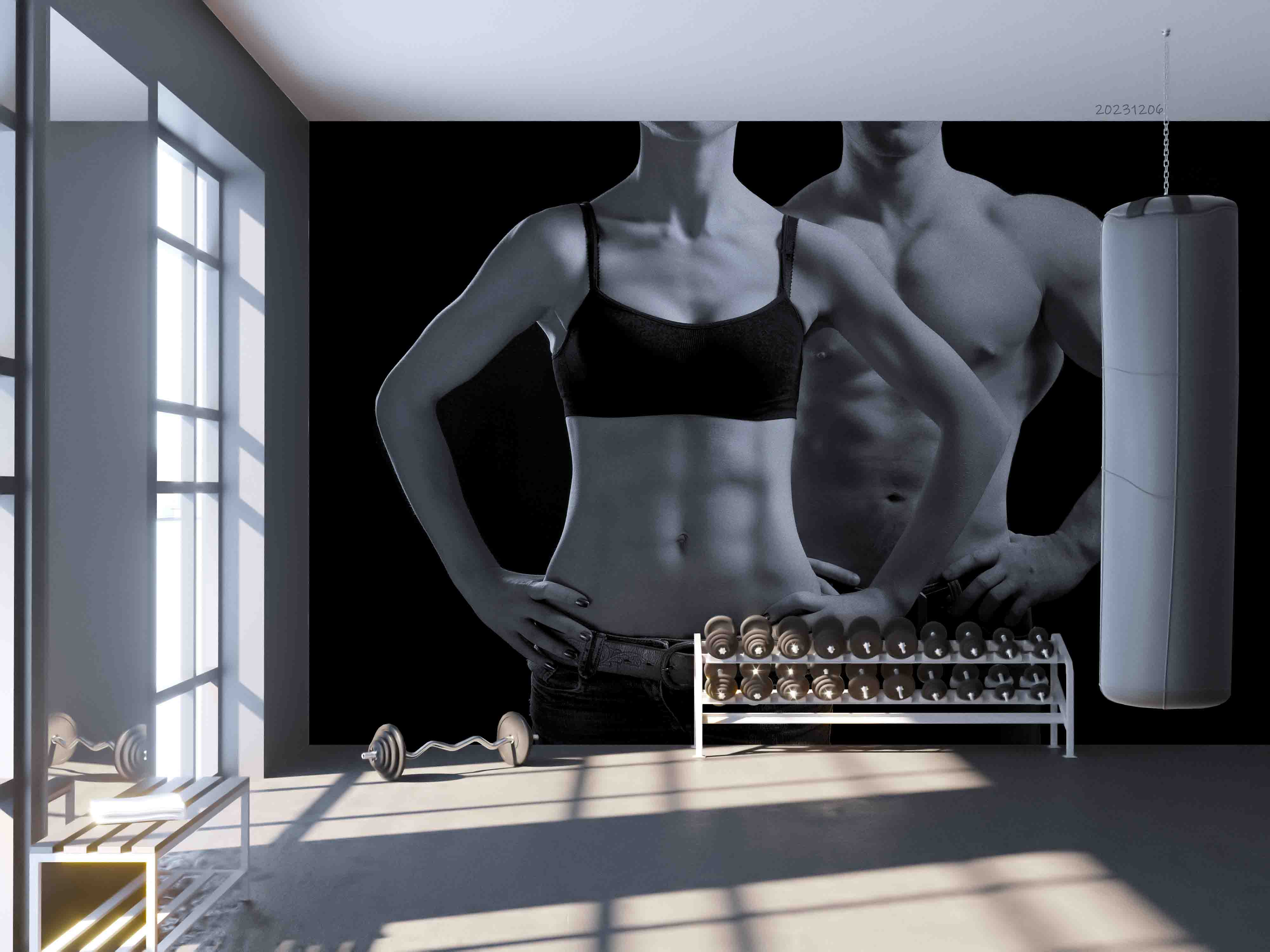 3D Muscle Woman Man Rrm Black Wall Mural Wallpaper YXL 64