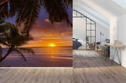 3D Beach Sea Coconut Tree Sunset Skyline Wall Mural Wallpaper GD 3110- Jess Art Decoration