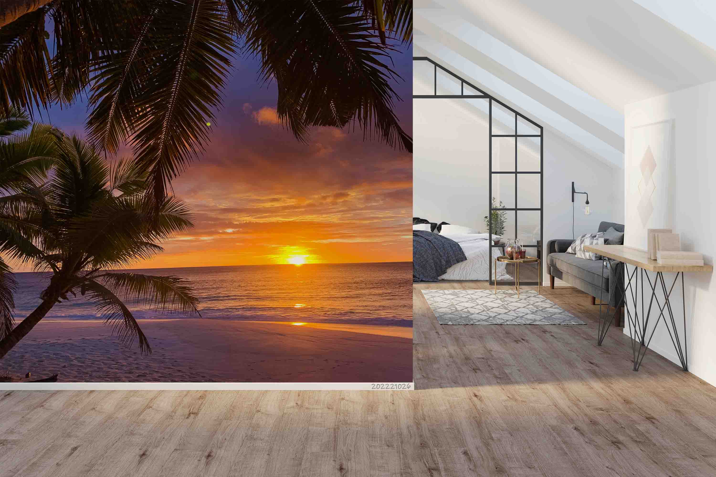 3D Beach Sea Coconut Tree Sunset Skyline Wall Mural Wallpaper GD 3110- Jess Art Decoration