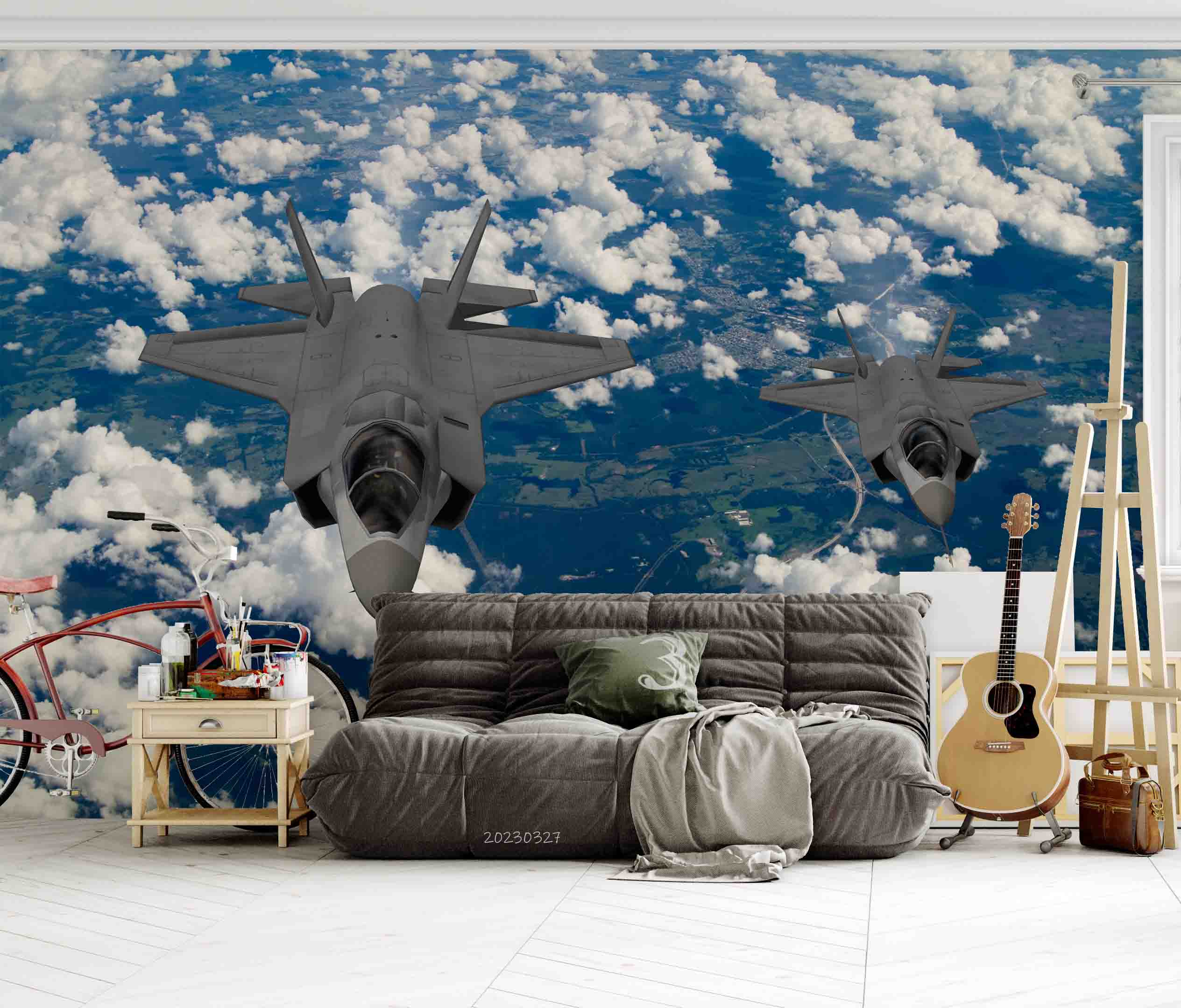 3D F-35 Lightning II Aircraft High Altitude Flying Wall Mural Wallpaper GD 5476- Jess Art Decoration