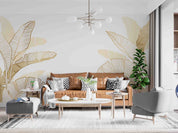 3D Hand Drawn Linear Engraving Tropical Golden Leaves Wall Mural Wallpaper GD 3368- Jess Art Decoration