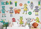 3D Robot Friends colourful robot character pattern wall mural wallpaper for kids room - view 3