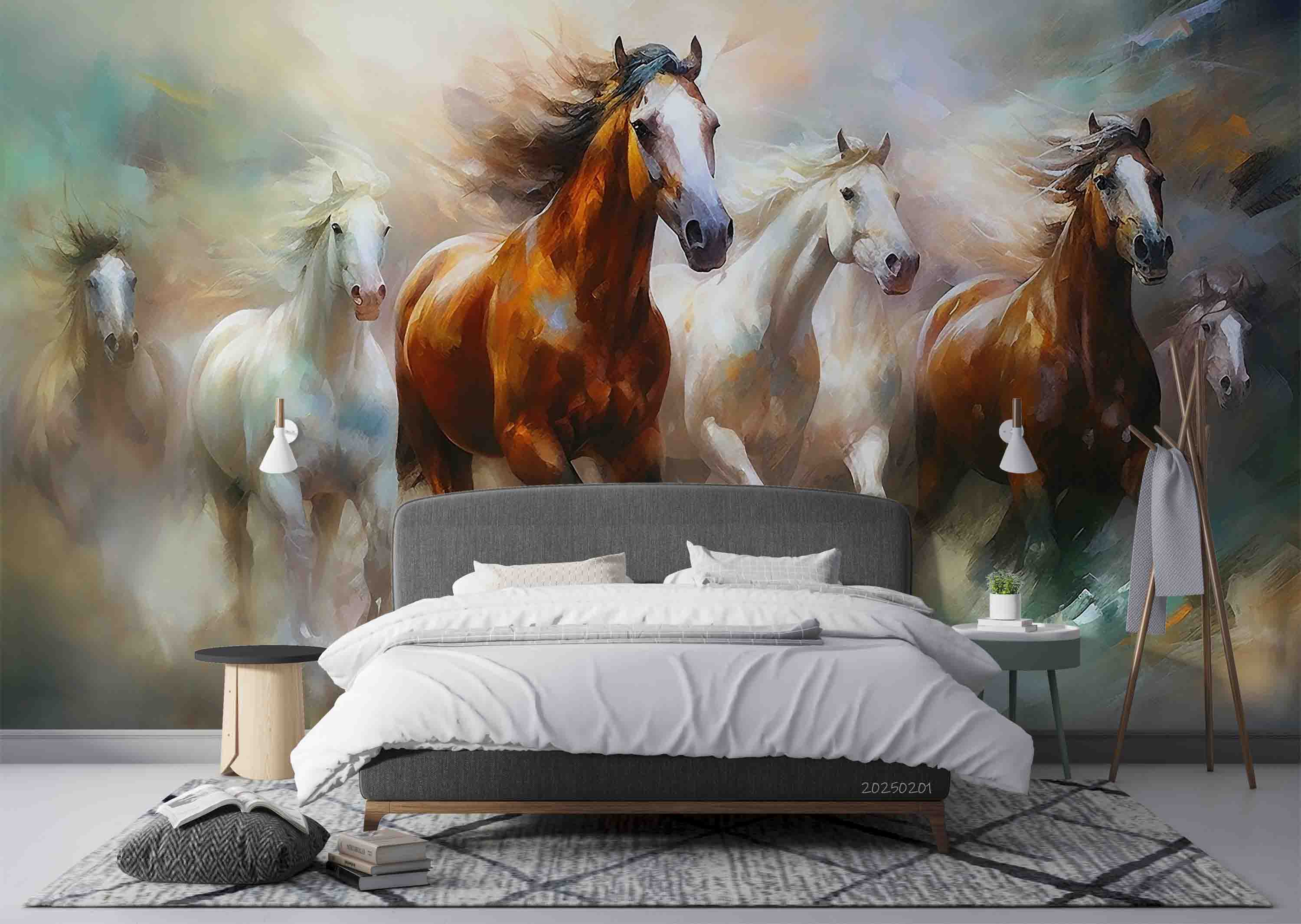3D Horse Running Oil Painting Wallpaper Wall Mural Wall Decor Wall Art Wall Sticker Remoable Wallpaper LQH 21