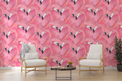 3D Watercolor Pink Flamingo Heart Shape Wall Mural Wallpaper GD 4239- Jess Art Decoration