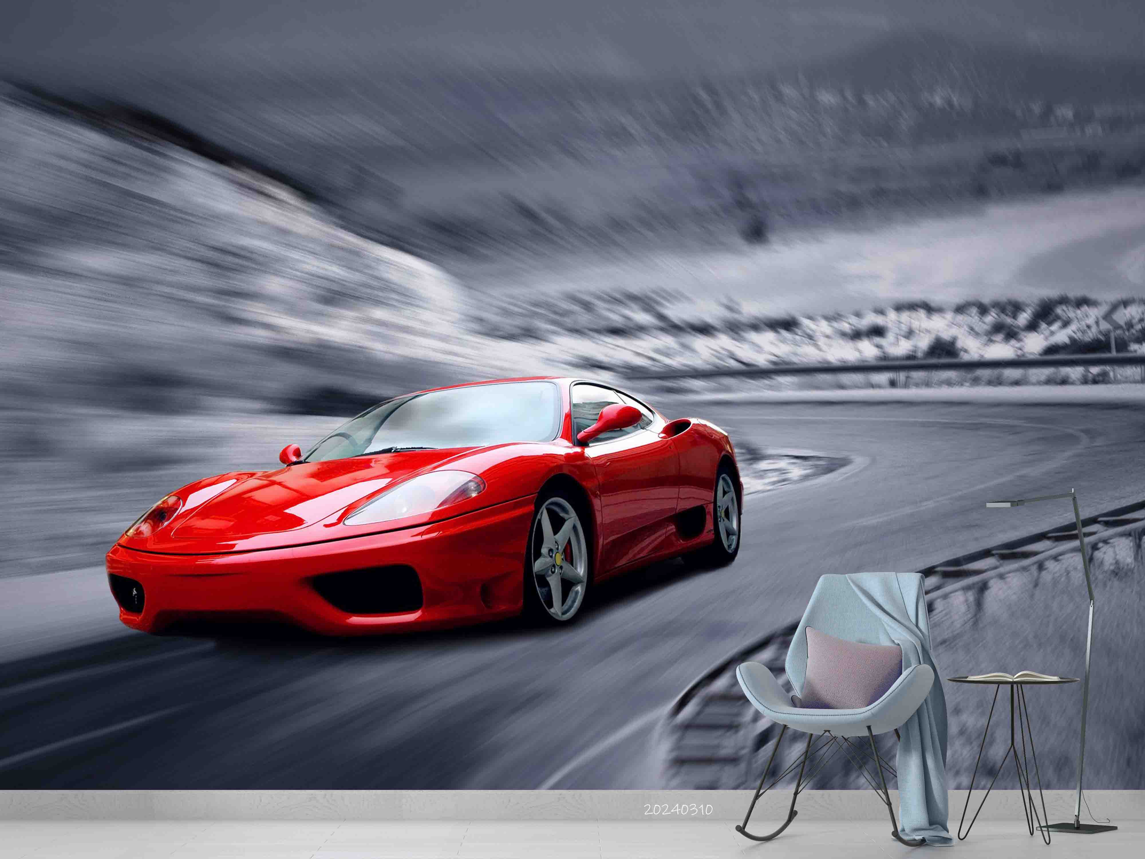 3D Red Sports Car Pattern Wall Mural Wall Decor Wall Art Wall Sticker Remoable Wallpaper