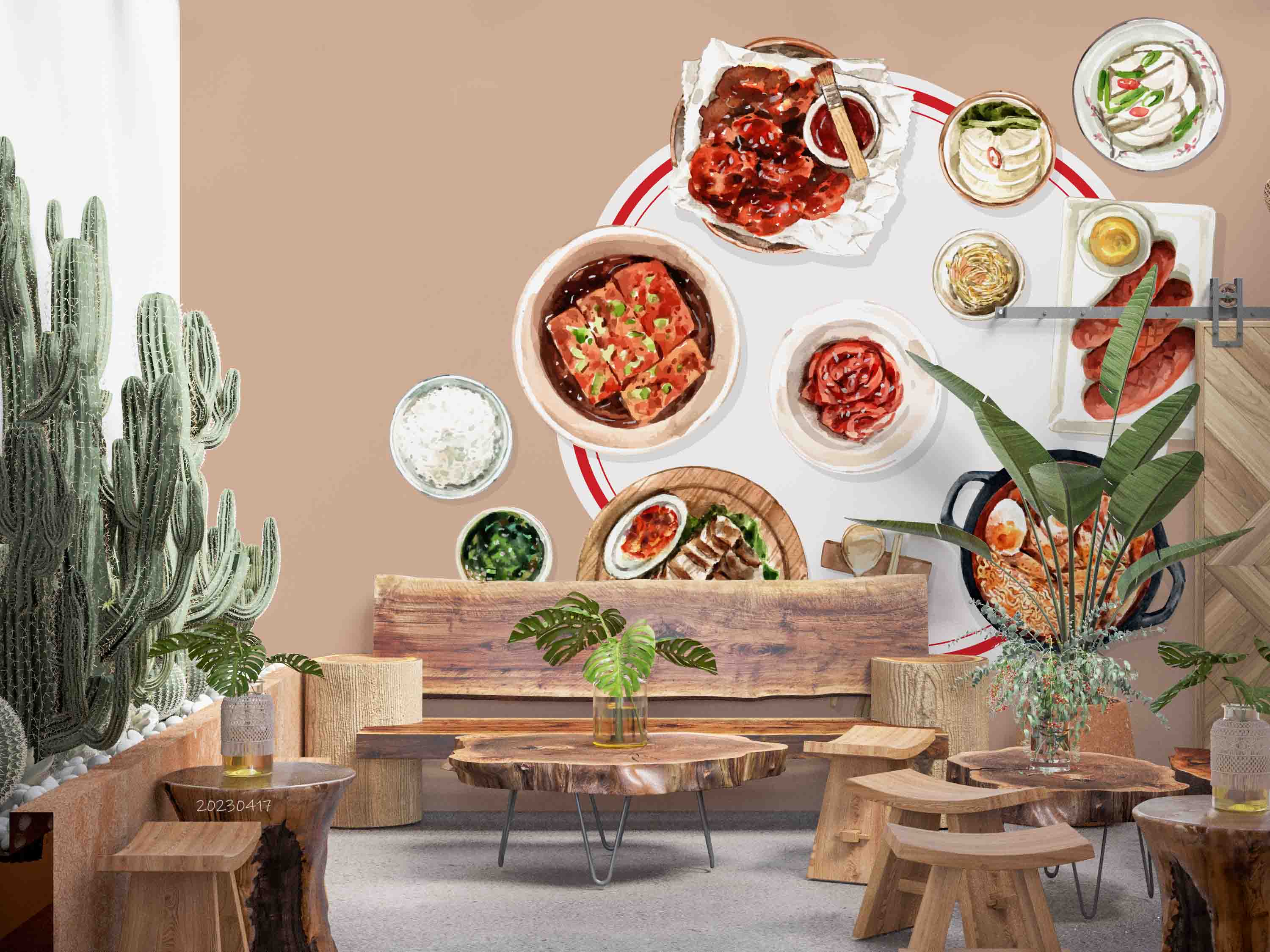 3D Korean Food Design Spicy Chicken Kimchi Watercolor Illustration Wall Mural Wallpaper GD 5487- Jess Art Decoration