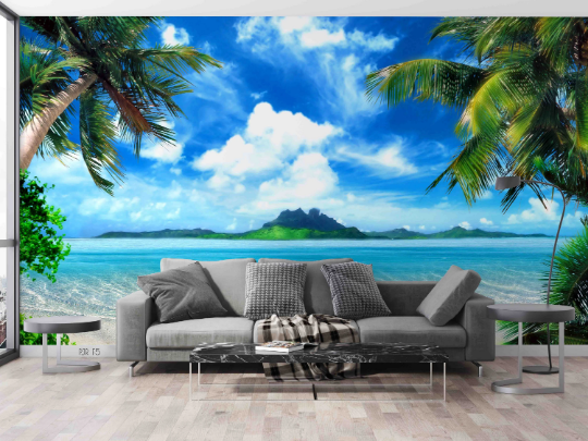 3D Tropical Sand Beach bright tropical beach landscape wall mural wallpaper for living room