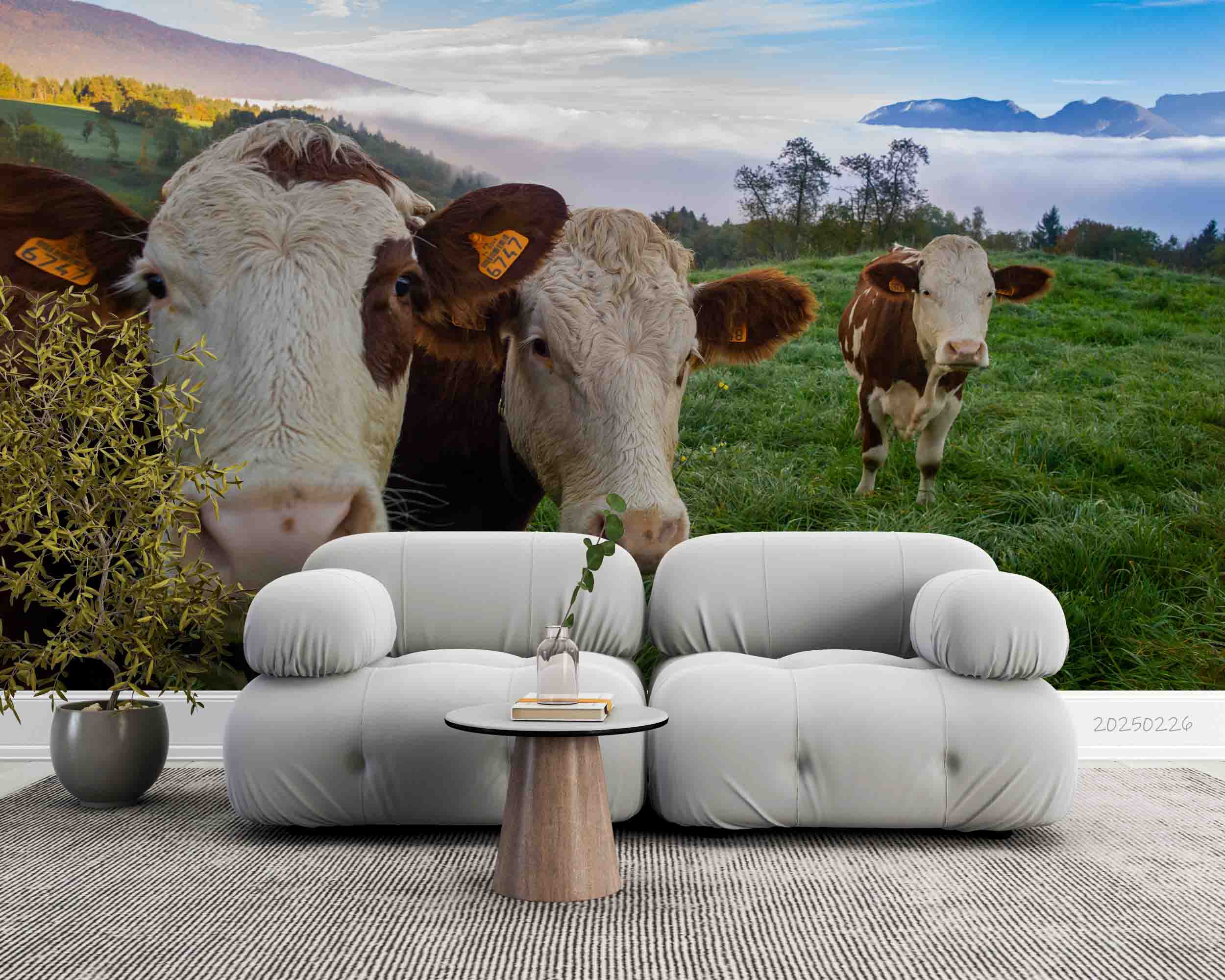 3D Blue Sky Cloud Grassland Animal Cow Wallpaper Wall Mural Wall Decor Wall Art Wall Sticker Remoable Wallpaper LQH