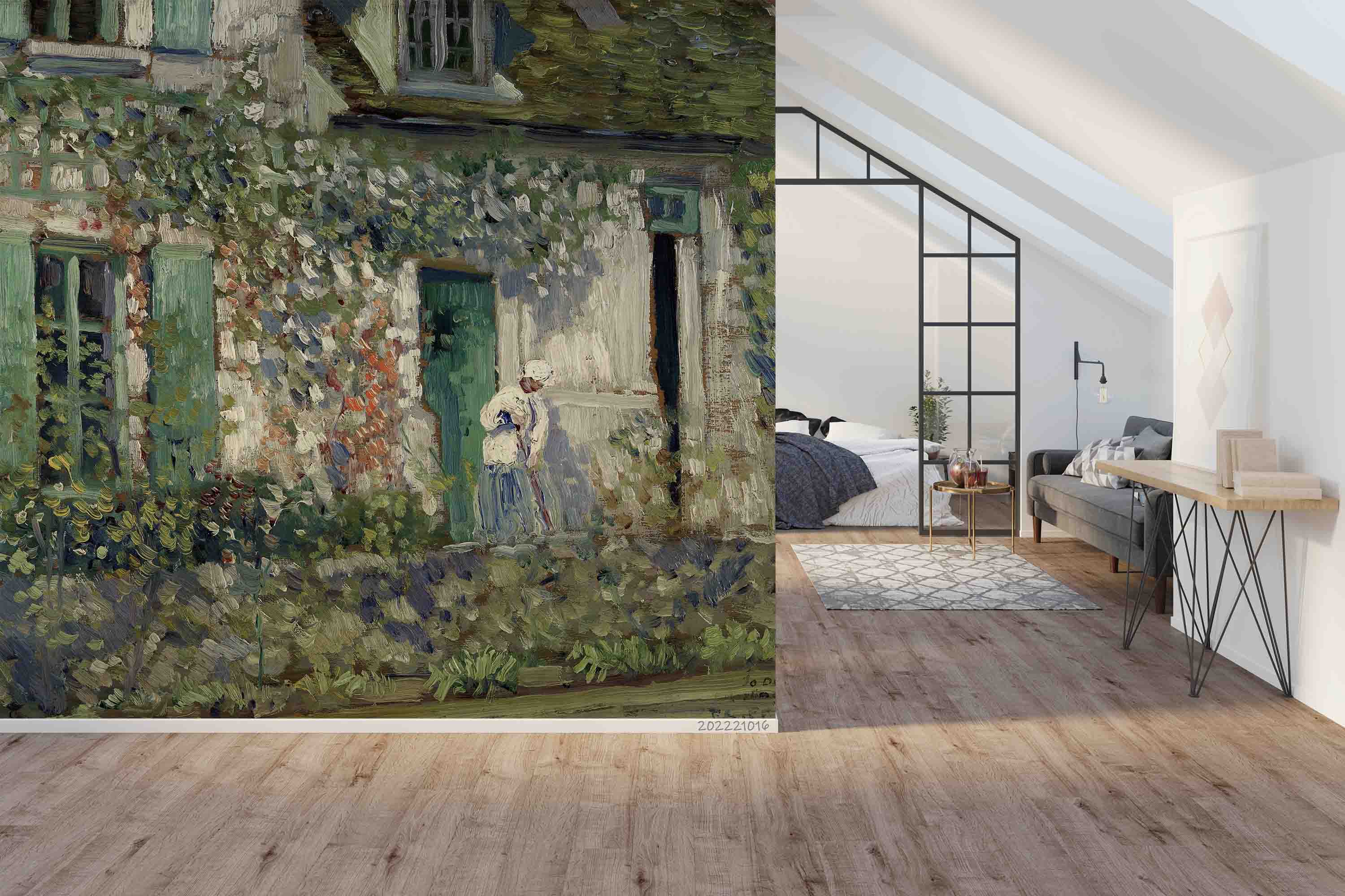 3D Oil Painting House Women Sweeping Wall Mural Wallpaper GD 2965- Jess Art Decoration