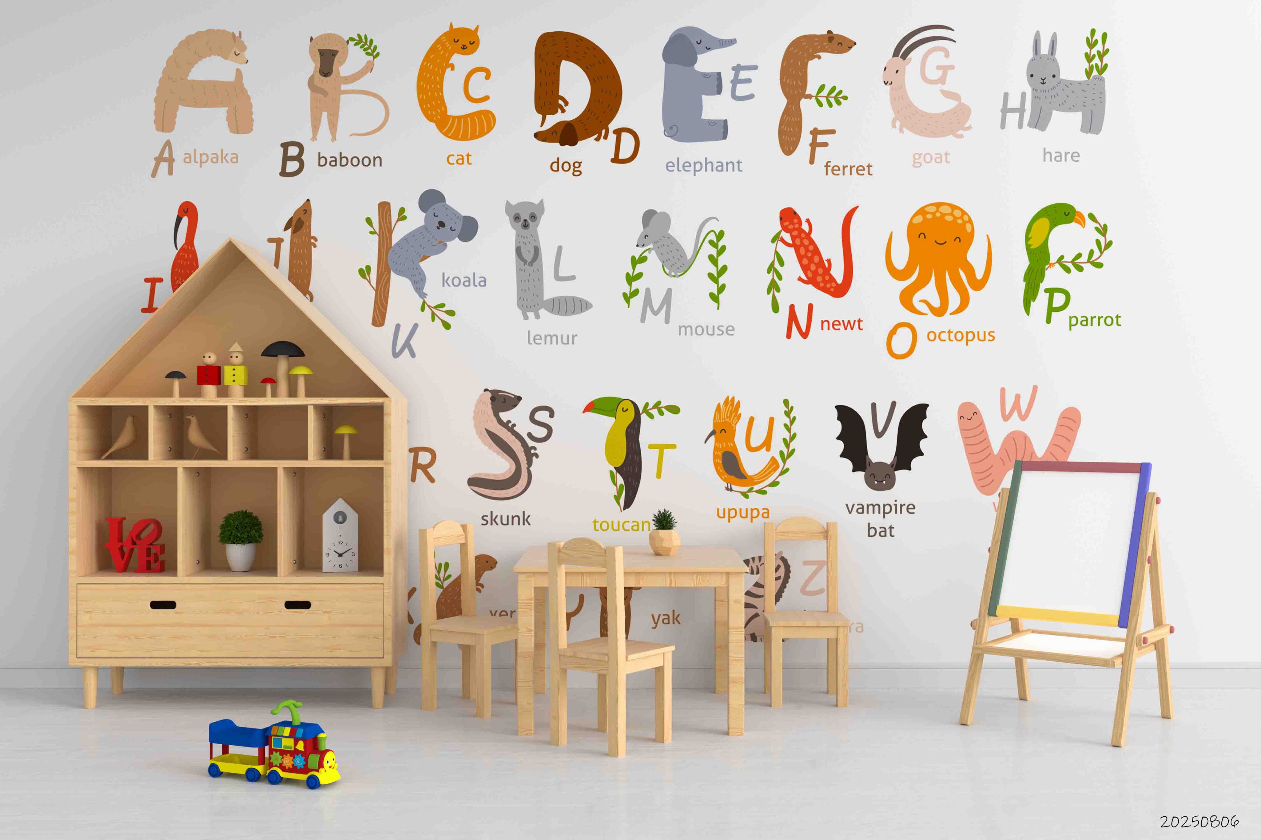 3D Childcare Nursery School Cartoon Animals Letters Kids Wall Mural Wallpaper JN 66