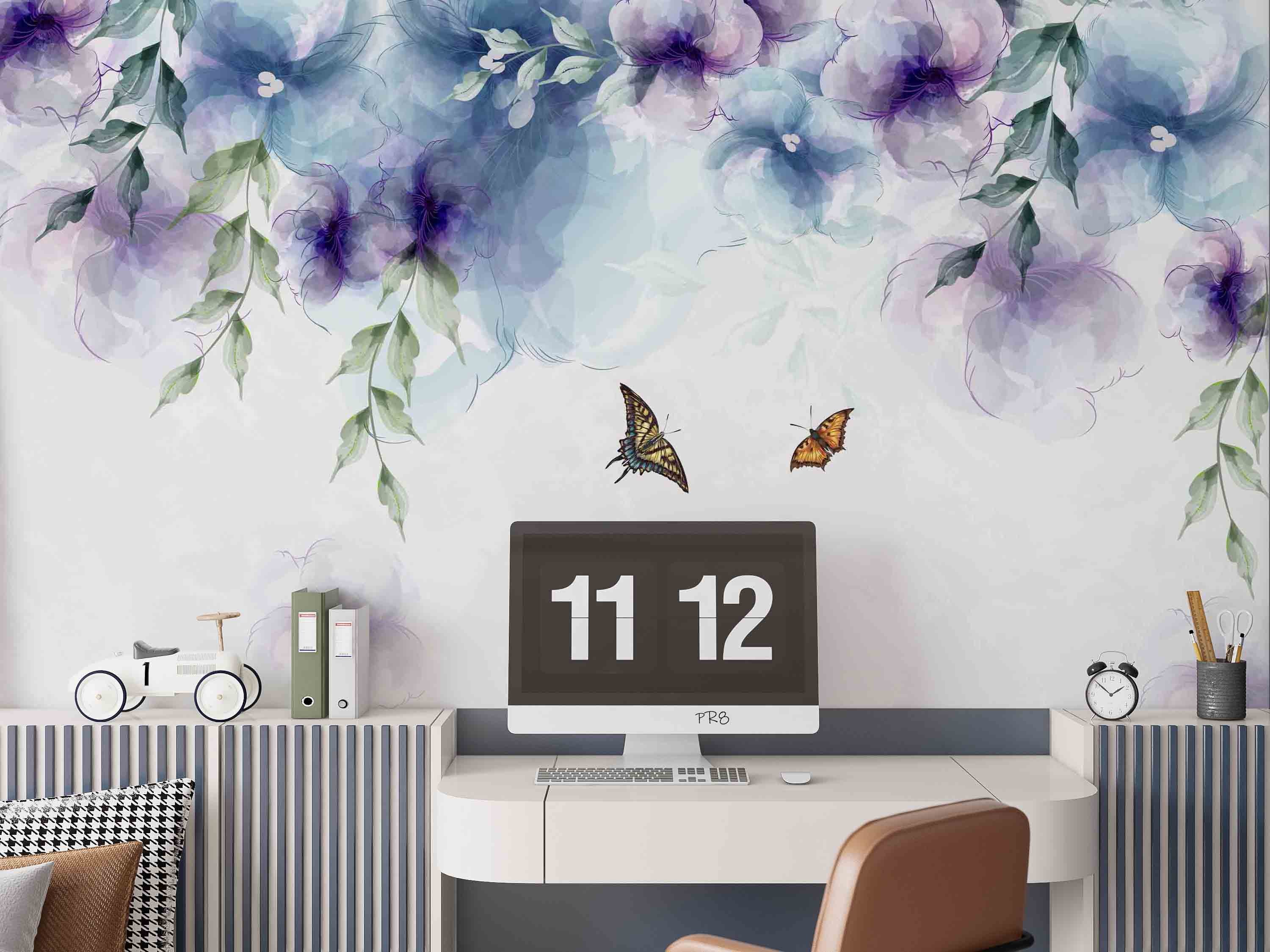 3D Watercolor Floral Leaves Butterfly Wall Mural Wallpaper GD 4531- Jess Art Decoration