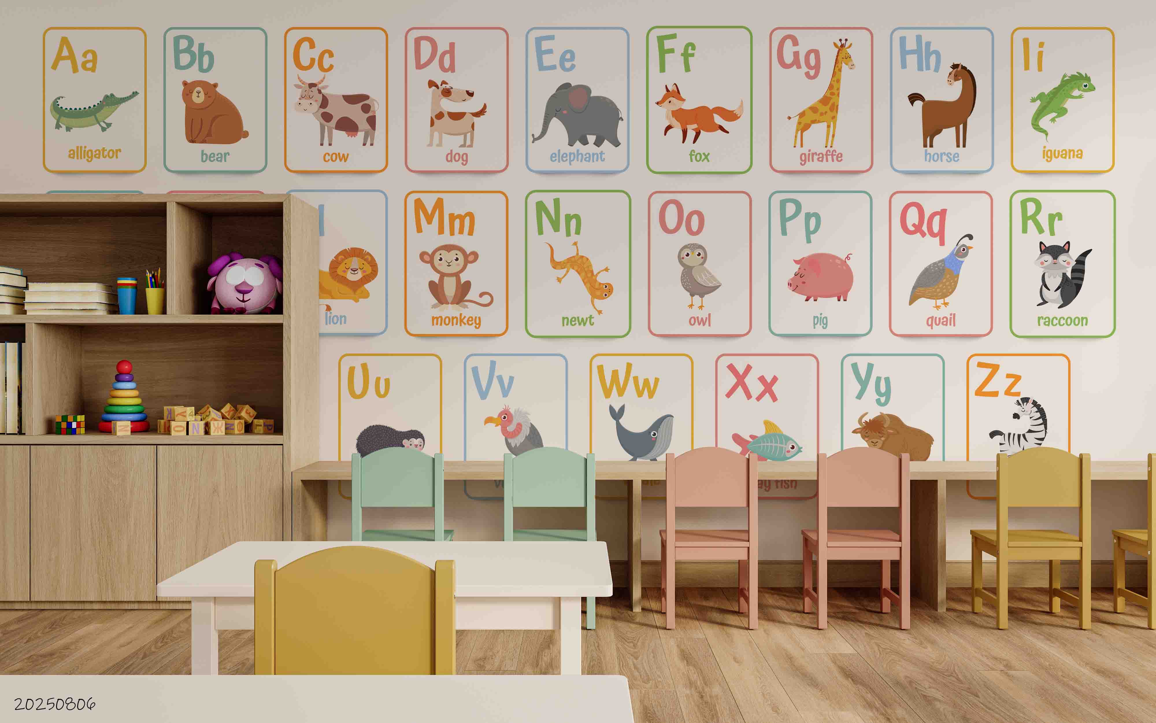 3D Childcare Nursery School Cartoon Kids Animals Letters Wall Mural Wallpaper JN 68