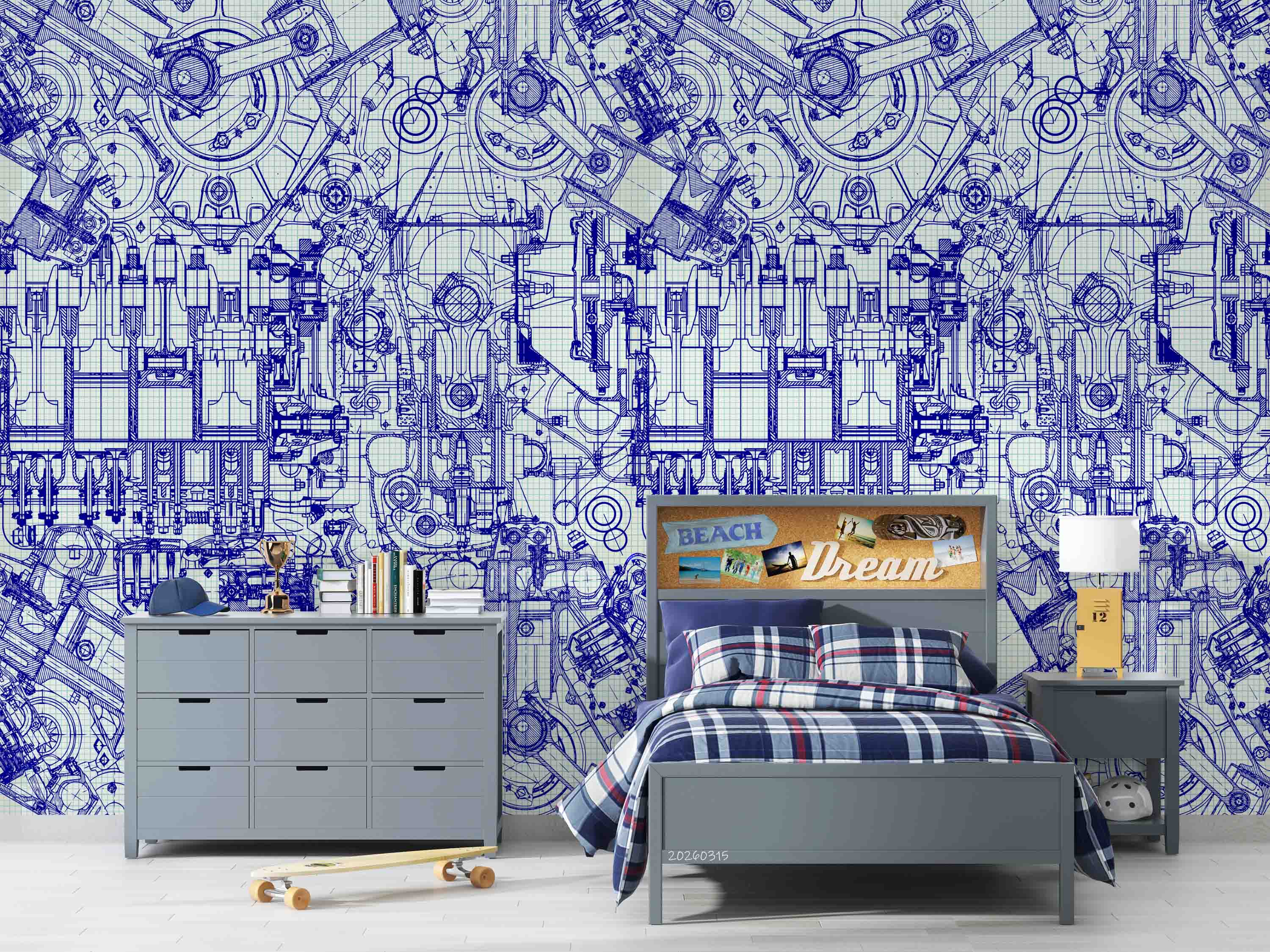 3D Retro Automotive Engineering Blueprint Style Steampunk Wallpaper Wall Mural Wall Decor Wall Art Wall Sticker Remoable Wallpaper