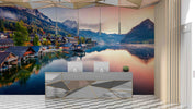 3D Hotel Inn Motel Hostel Resort Manor Scenery Mountains River Wall Mural Wallpaper 25