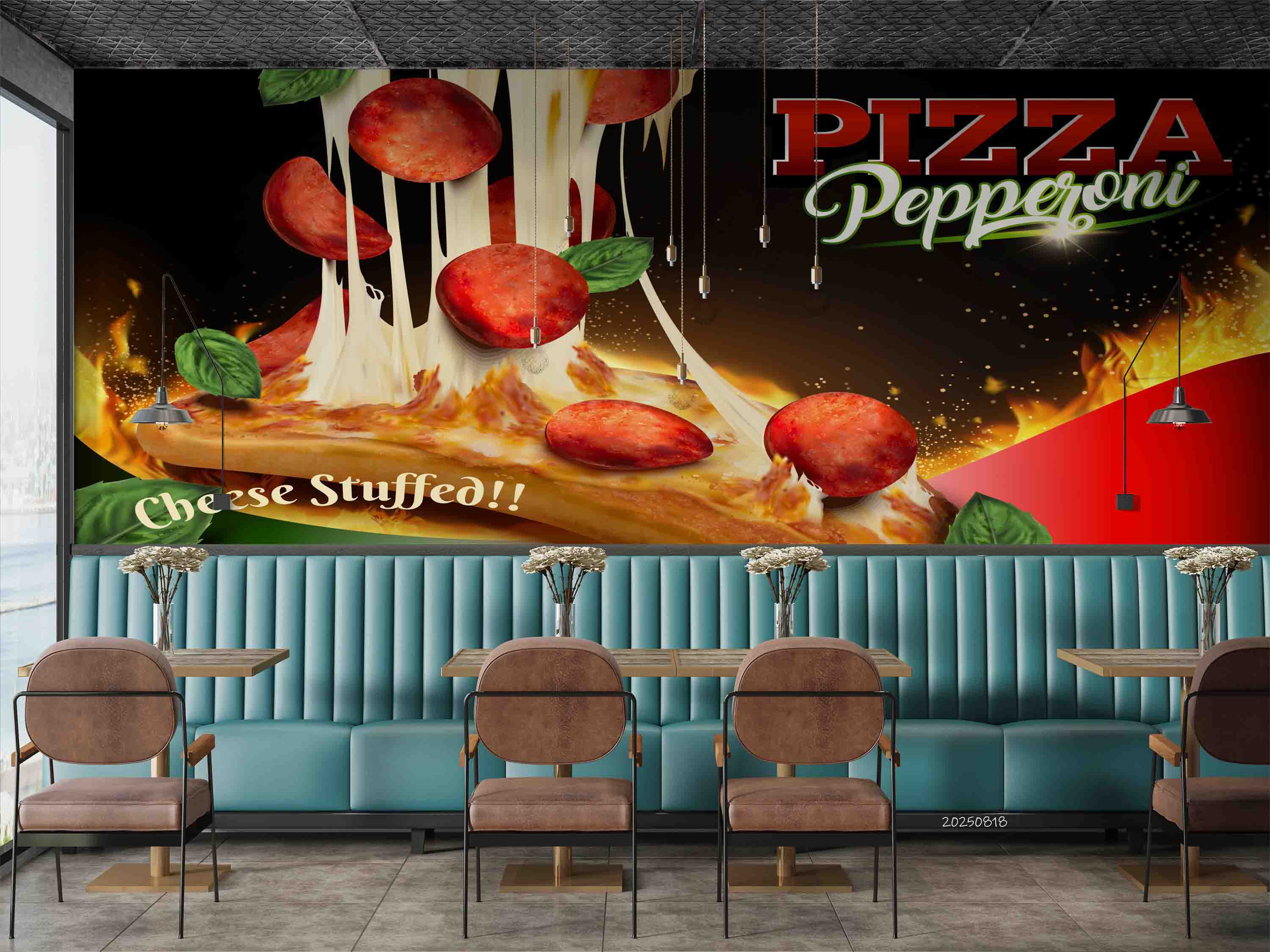 3D Restaurant Snack Bar Diner Fast Food Pizza Wall Mural Wallpaper 48