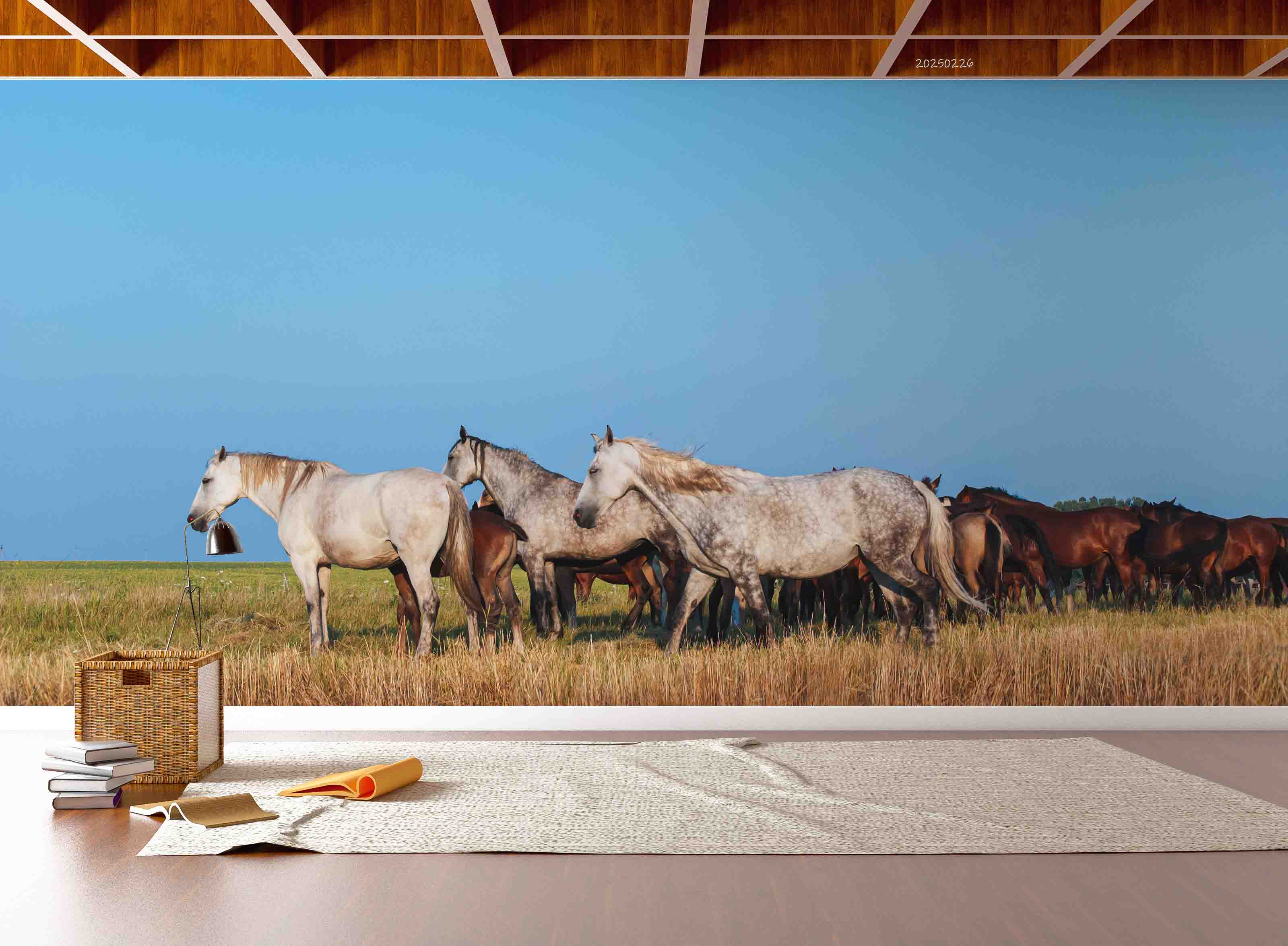 3D Blue Sky Grassland Animal Horse Scenery Wallpaper Wall Mural Wall Decor Wall Art Wall Sticker Remoable Wallpaper LQH