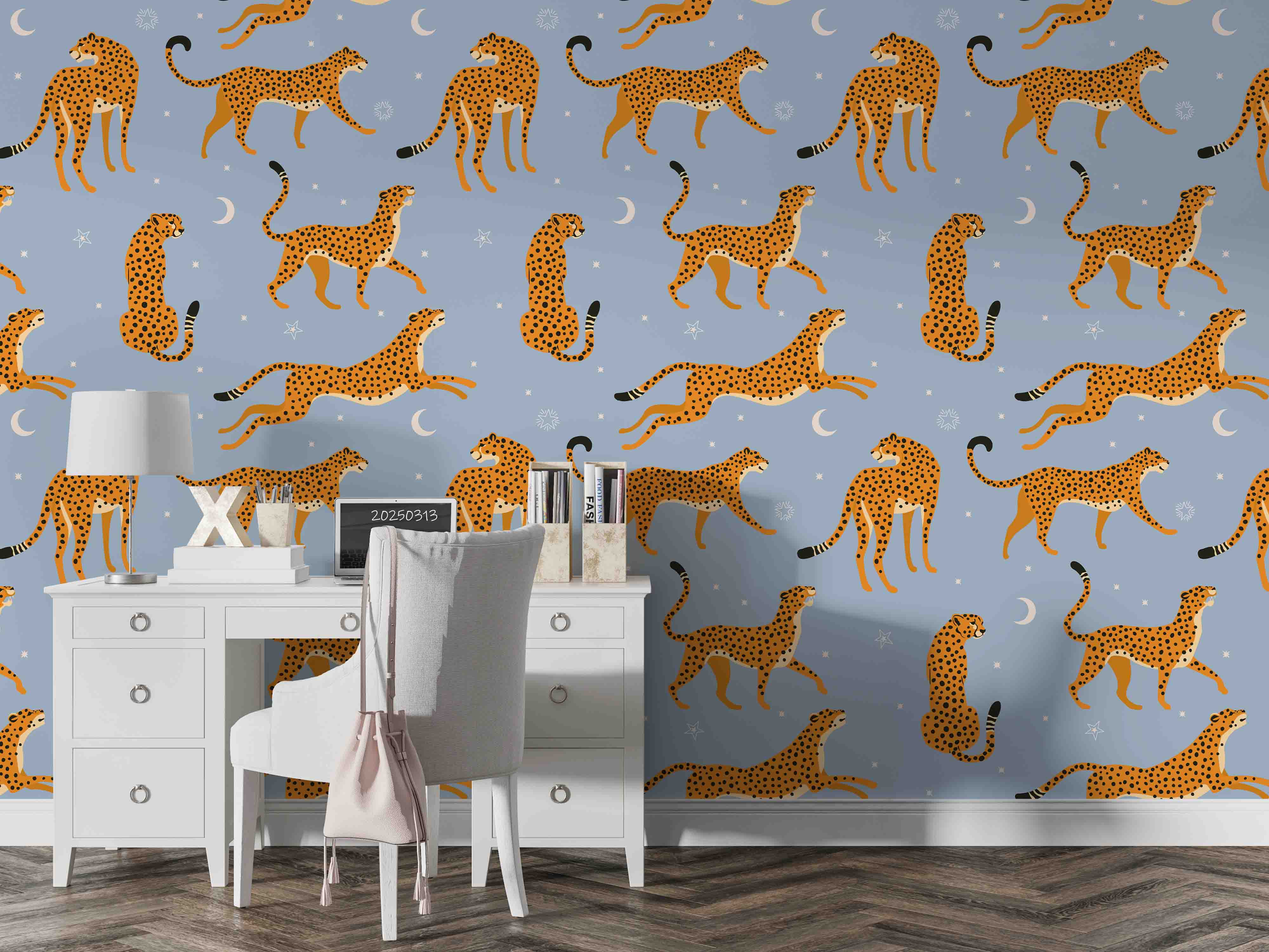 3D Blue Animal Leopard Pattern Wallpaper Wall Mural Wall Decor Wall Art Wall Sticker Remoable Wallpaper LQH 12