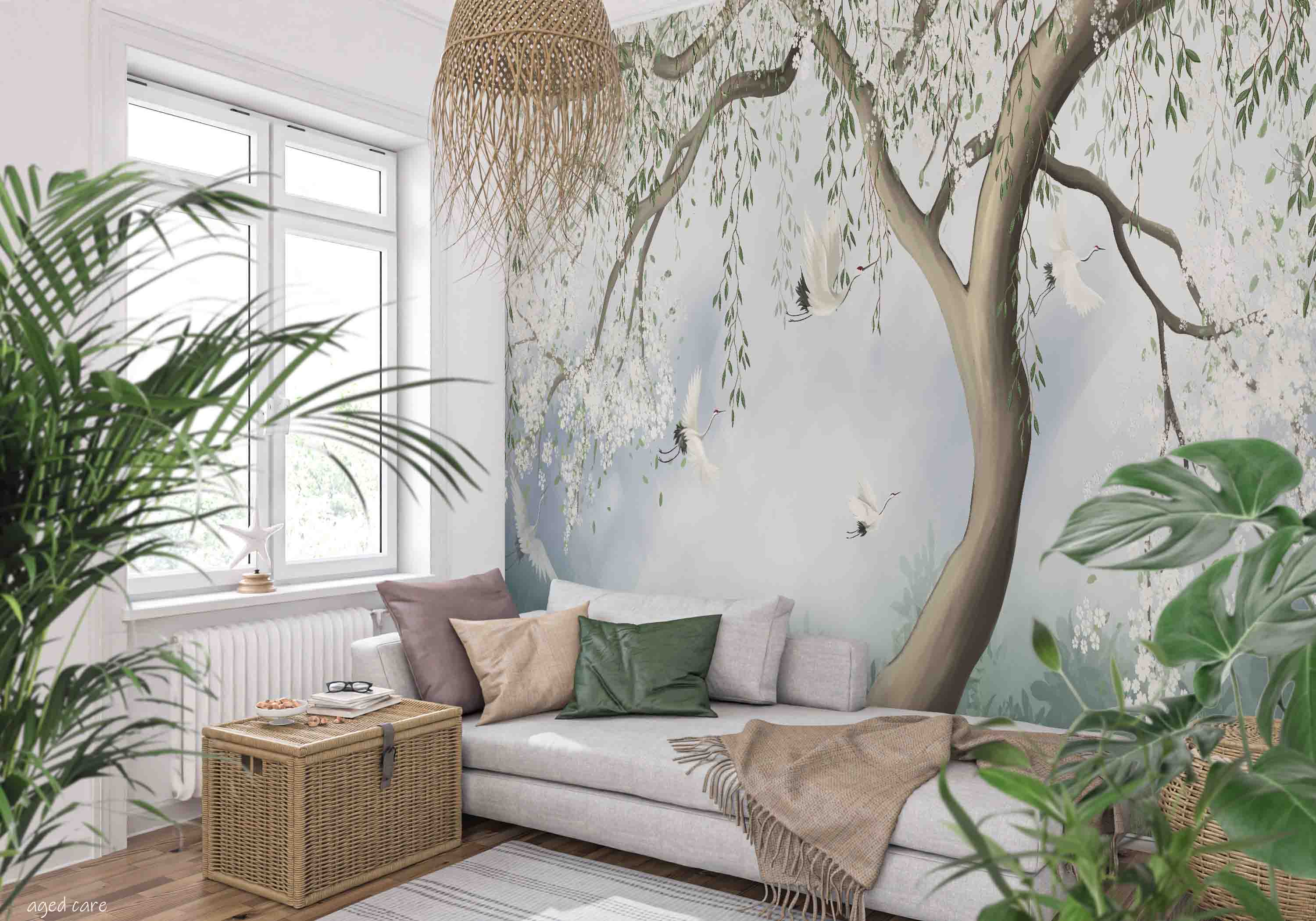 3D Aged Care Retirement Home Gerocomium Rest Home Crane Scenery Tree Wall Mural Wallpaper 20