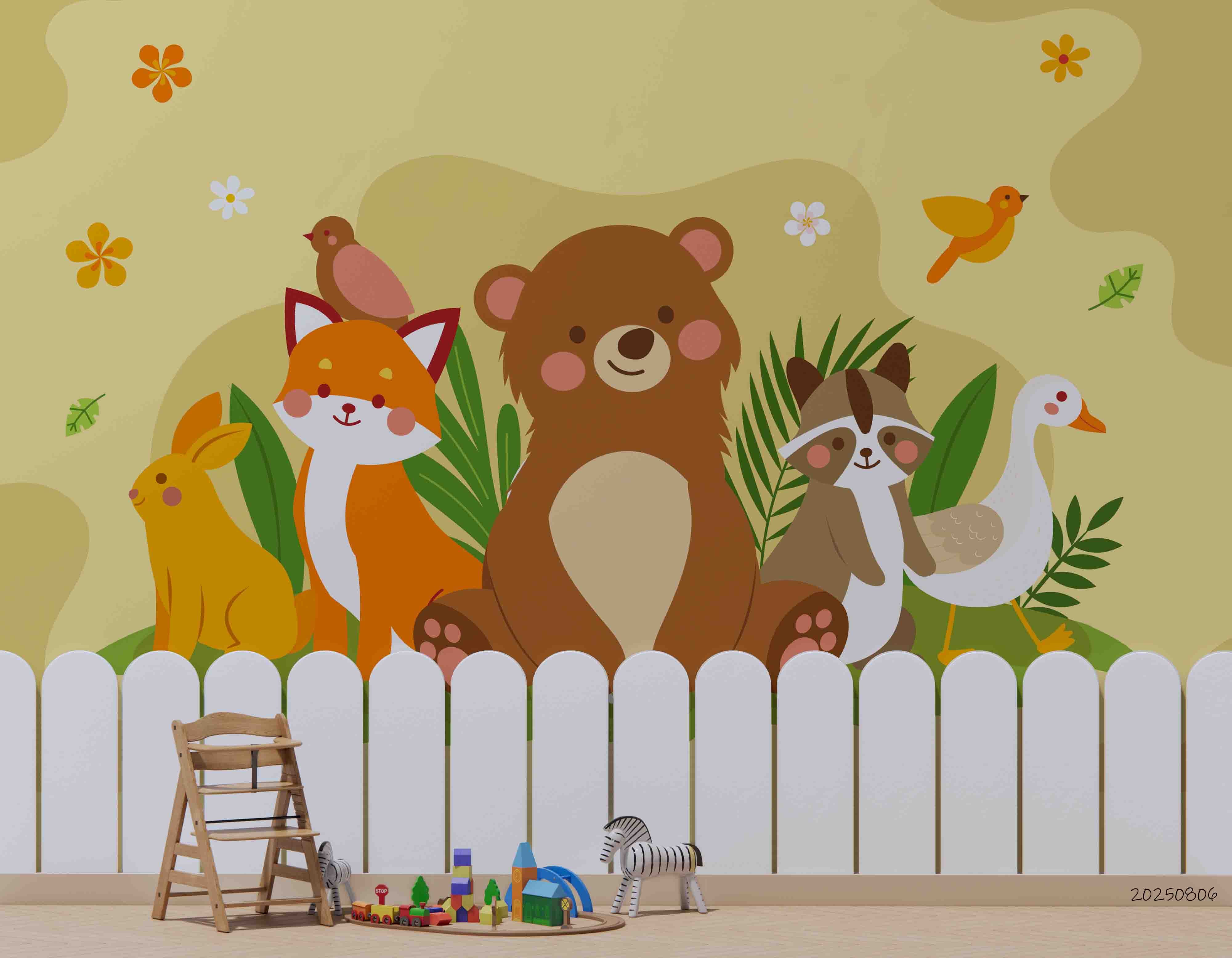 3D Childcare Nursery School Cartoon Animals Kids Wall Mural Wallpaper JN 16