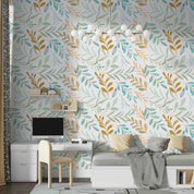 3D Watercolor Blue Brown Leaf Pattern Wallpaper Wall Mural Wall Decor Wall Art Wall Sticker Remoable Wallpaper