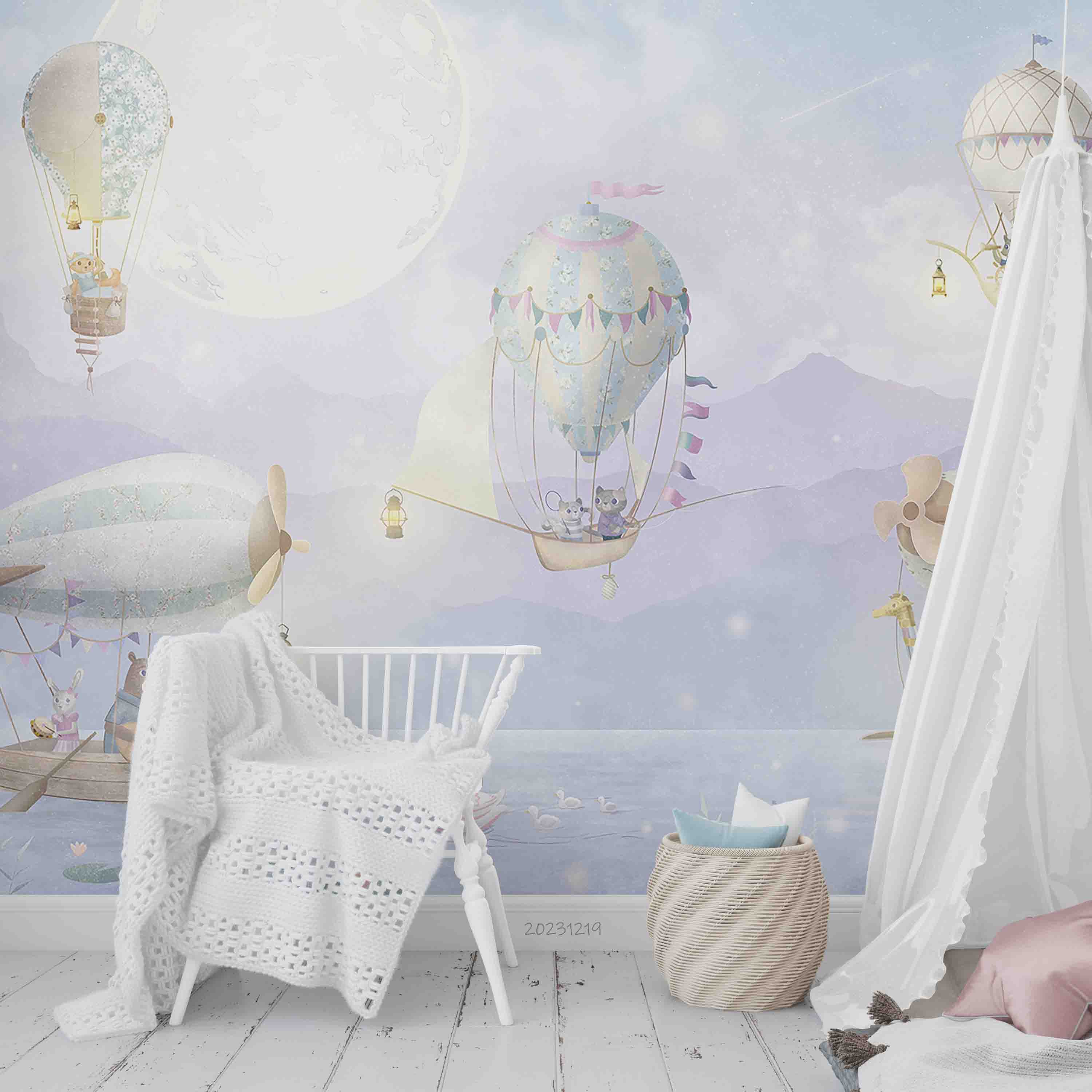3D Animal Hydrogen Balloon Rabbit Cat Goose Bear Wall Mural Wallpaper YXL 28