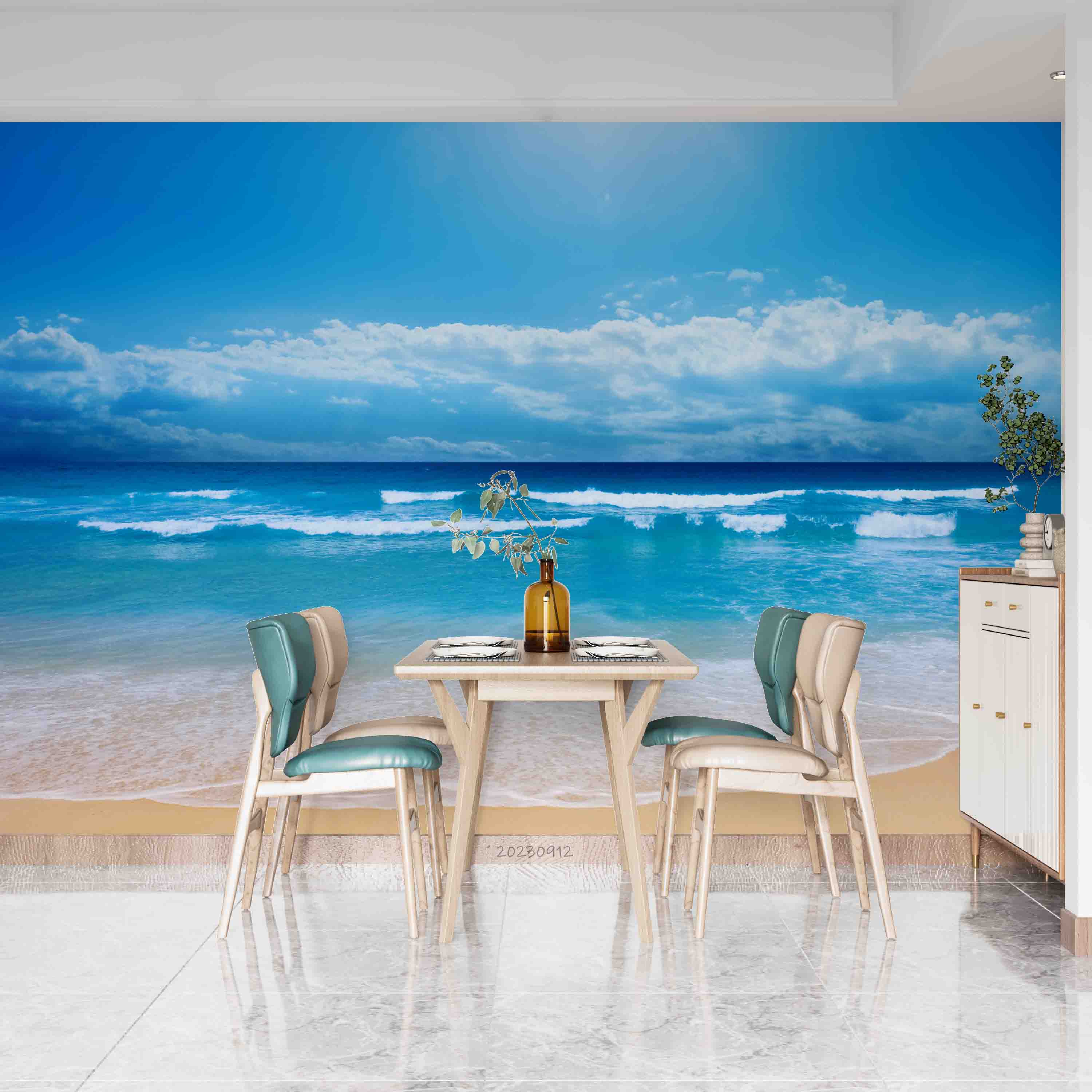 3D Sandbeach Sea Cloud Spindrift Wall Mural Wallpaper YXL 2613