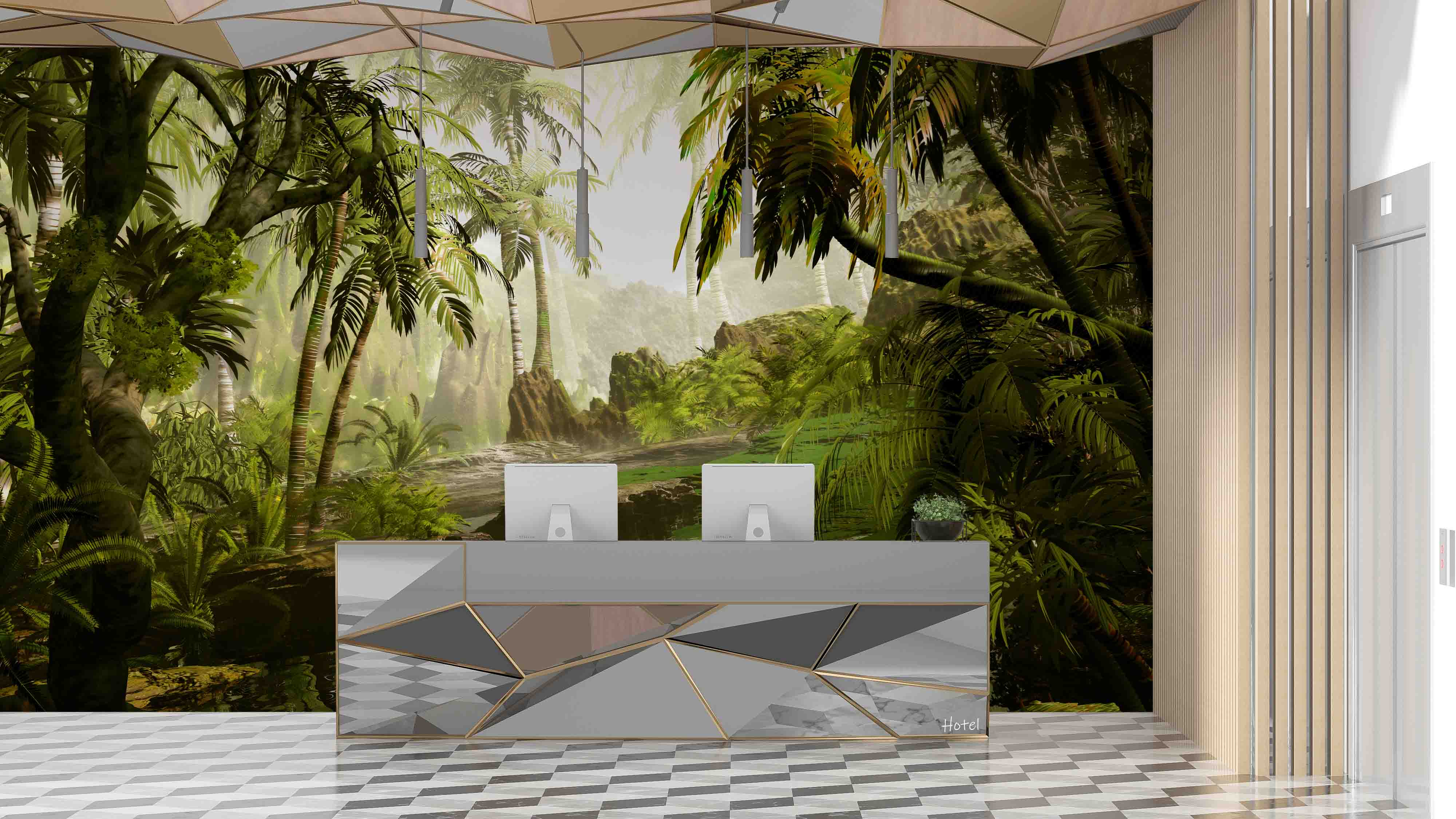 3D Hotel Inn Motel Hostel Resort Manor Scenery Forest River Wall Mural Wallpaper 33