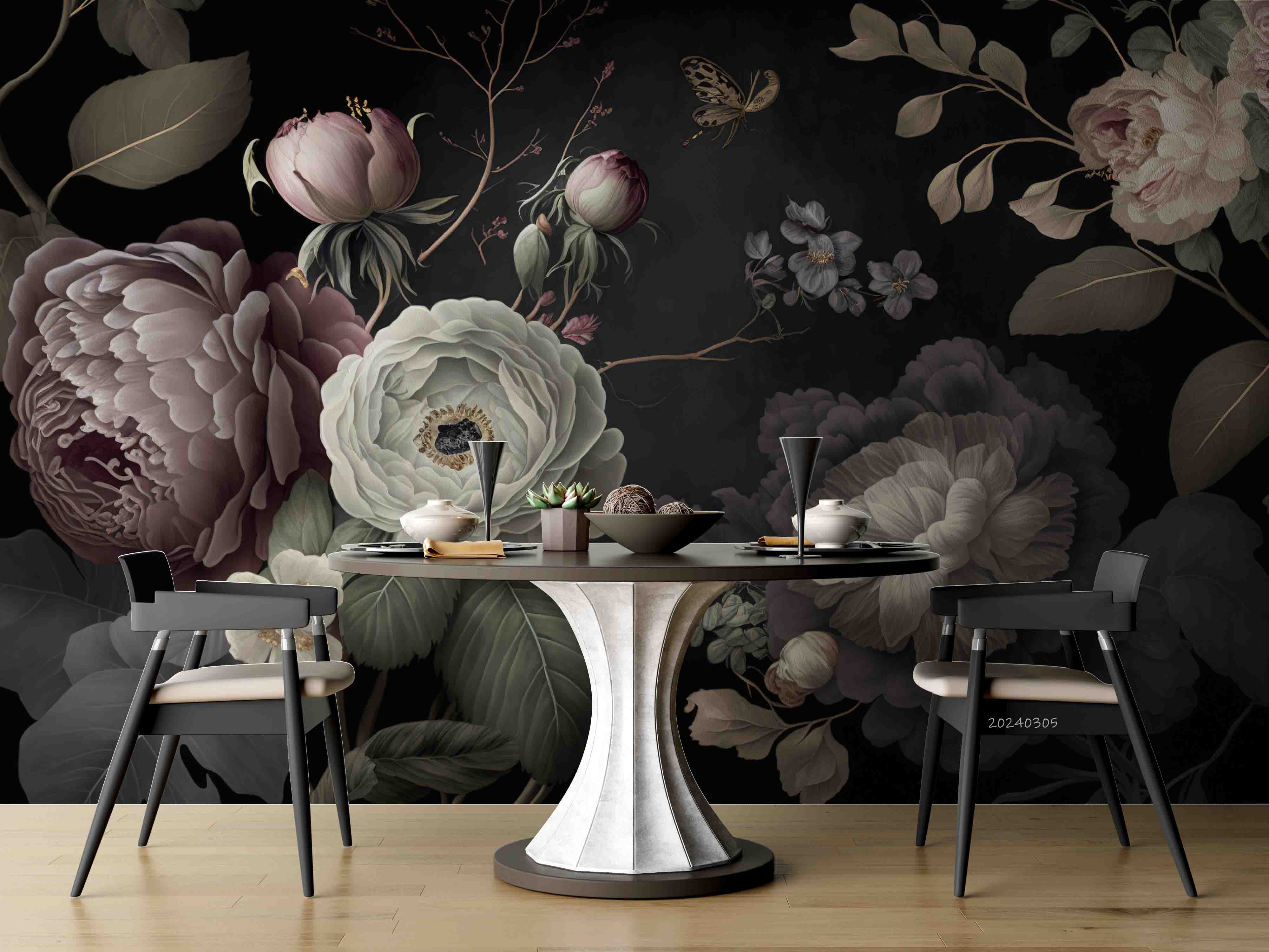 3D Floral Bouquet Dark Background Wallpaper Wall Mural Wall Decor Wall Art Wall Sticker Remoable Wallpaper