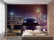 3D Black Sports Car City Night Scene Wallpaper Wall Mural Wall Decor Wall Art Wall Sticker Remoable Wallpaper