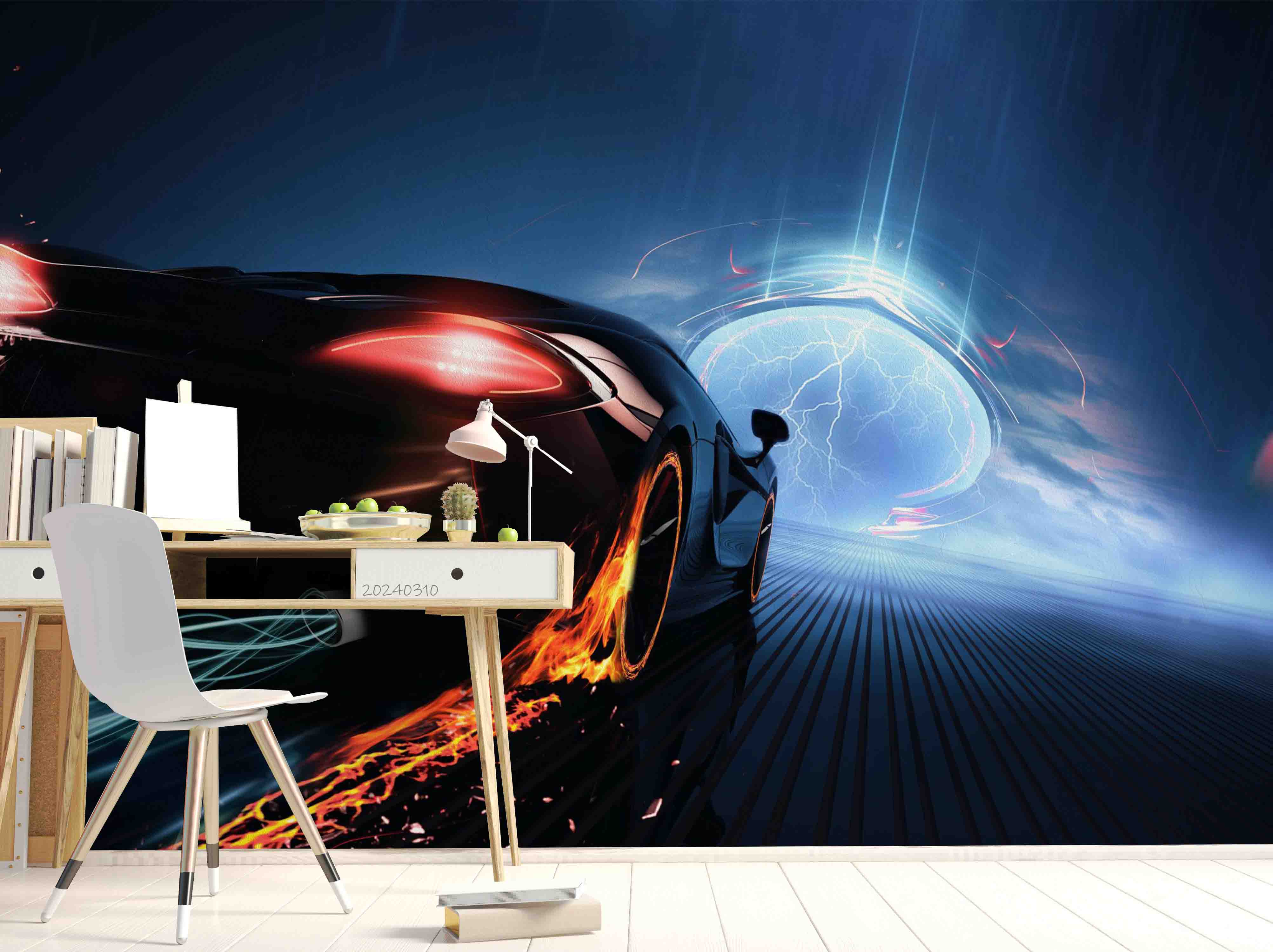 3D Sci-fi Black Sports Car Pattern Wallpaper Wall Mural Wall Decor Wall Art Wall Sticker Remoable Wallpaper