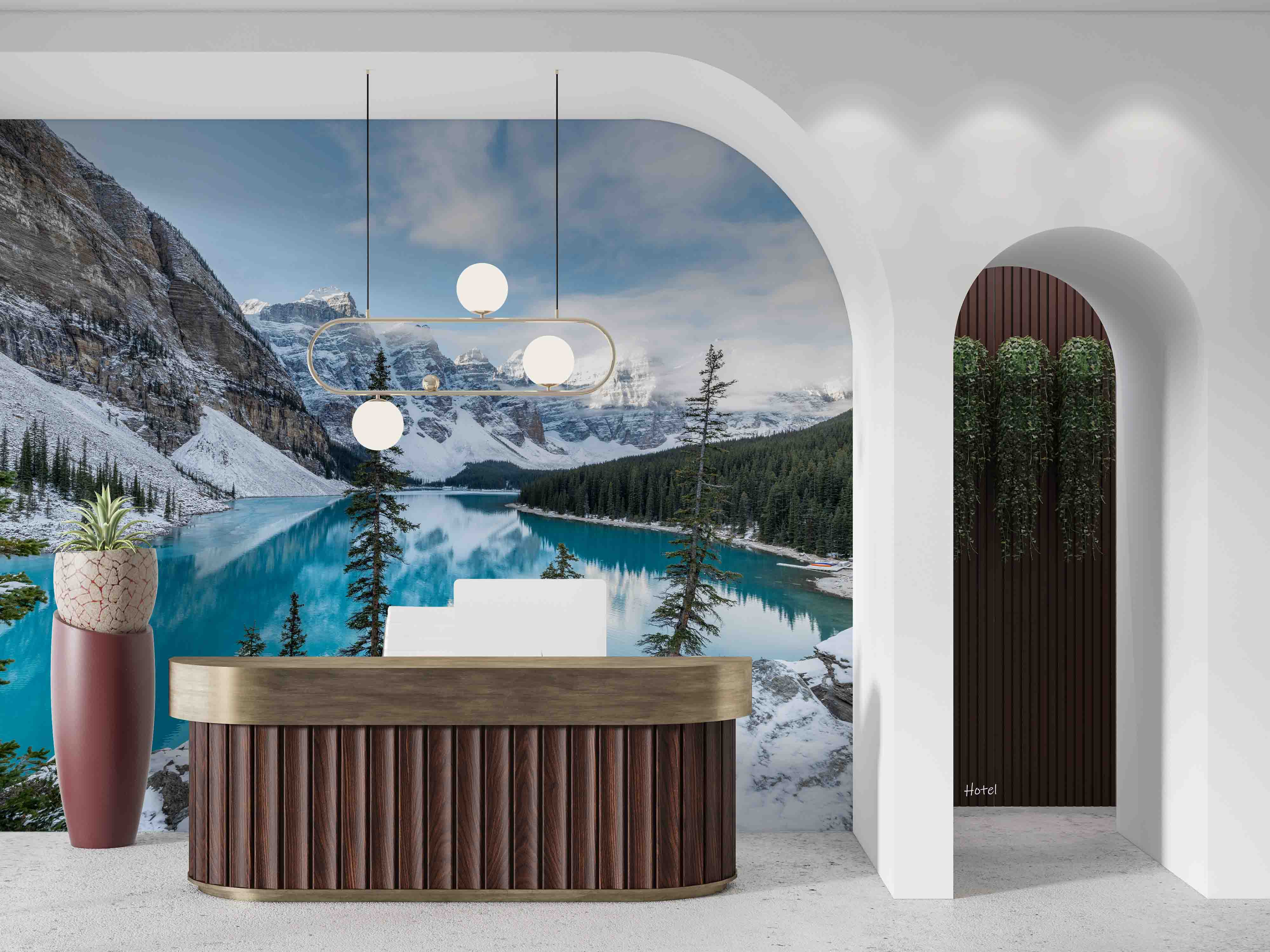 3D Hotel Inn Motel Hostel Resort Manor Scenery Snow Mountain Lake Wall Mural Wallpaper 9