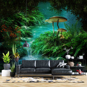3D Tree River Fish Mushroom Wall Mural Wallpaper YXL 2573