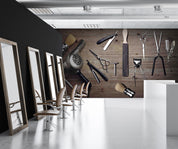 3D Barber Tools Wooden Board Texture Background Wall Mural Wallpaper GD 4702- Jess Art Decoration