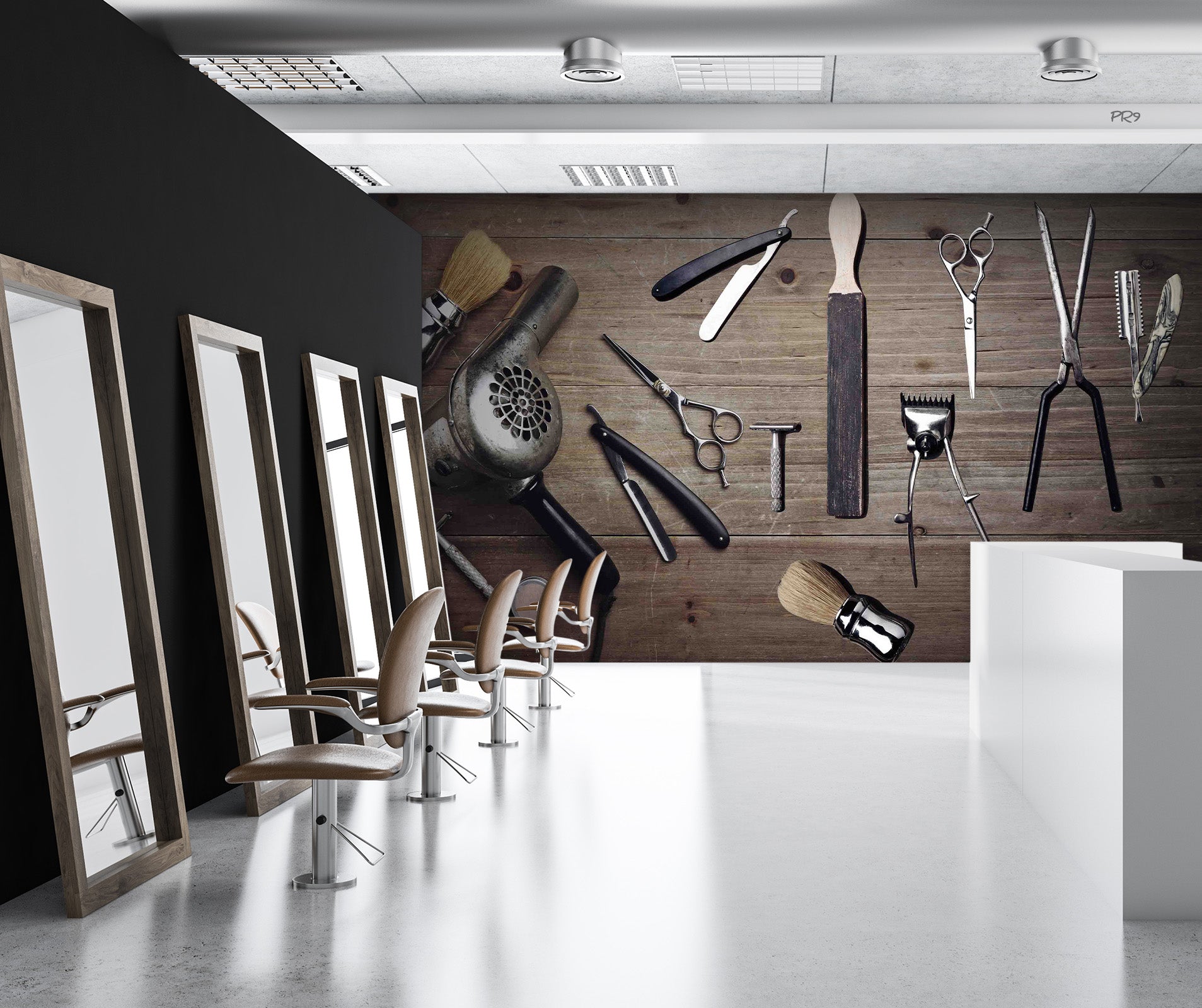 3D Barber Tools Wooden Board Texture Background Wall Mural Wallpaper GD 4702- Jess Art Decoration