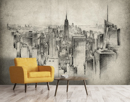 City Architecture Gray Contemporary Wallpaper contemporary street art wall mural for creative room or feature wall - view 2