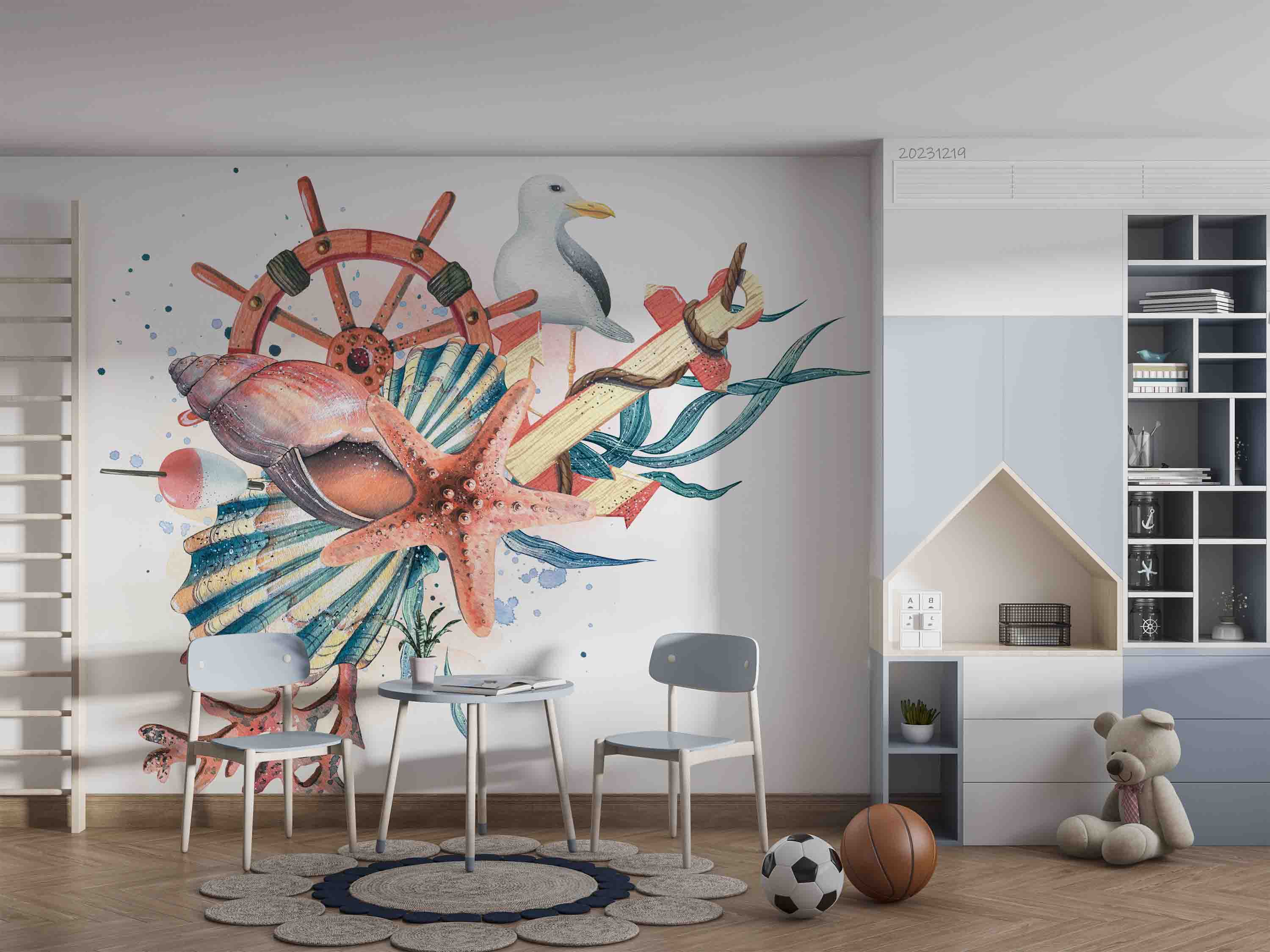 3D Animal Conch Sea Horse Duck Rudder Wave Point Wall Mural Wallpaper YXL 23