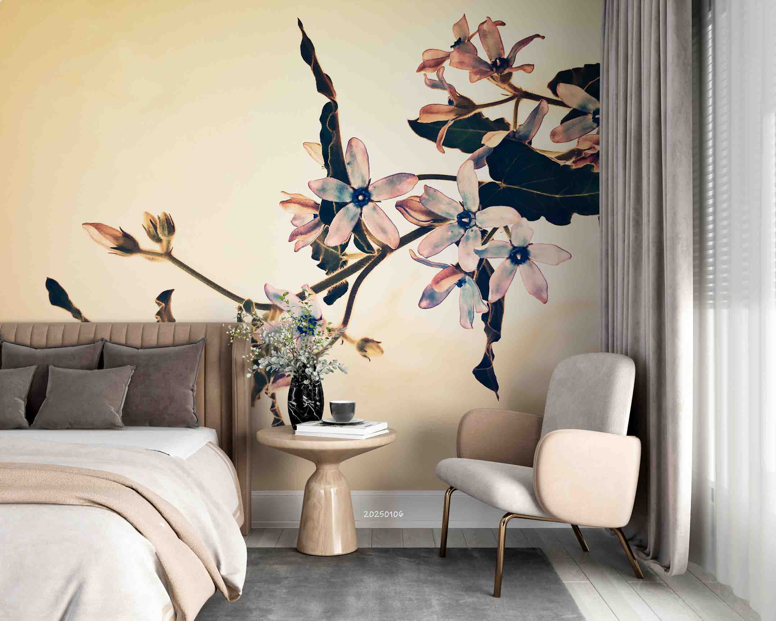 3D Hand Drawn Flower Branch Leaf Floral Wallpaper Wall Mural Wall Decor Wall Art Wall Sticker Remoable Wallpaper LQH 34
