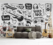 3D Graffiti Tape Skull Guitar Organ Floral Loudspeaker Box Black Wall Mural Wallpaper YXL 09- Jess Art Decoration