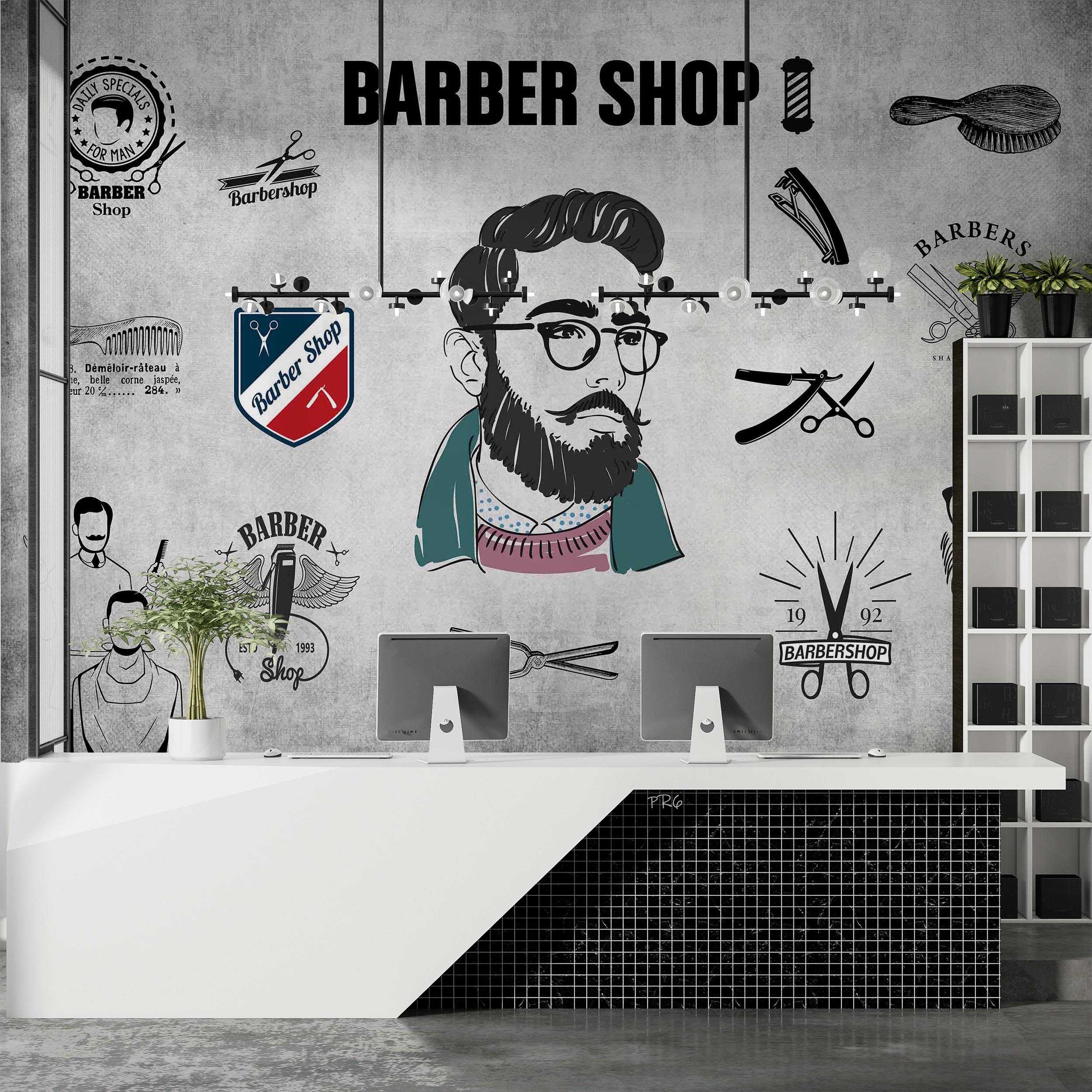 Barber Shop Head Scissors Comb Barber Shop Wallpaper barbershop graffiti wall mural for barber shop