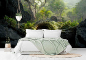 3D Jungle Cave Entrance Rocks Green Trees Grass Moss Wall Mural Wallpaper GD 3073- Jess Art Decoration