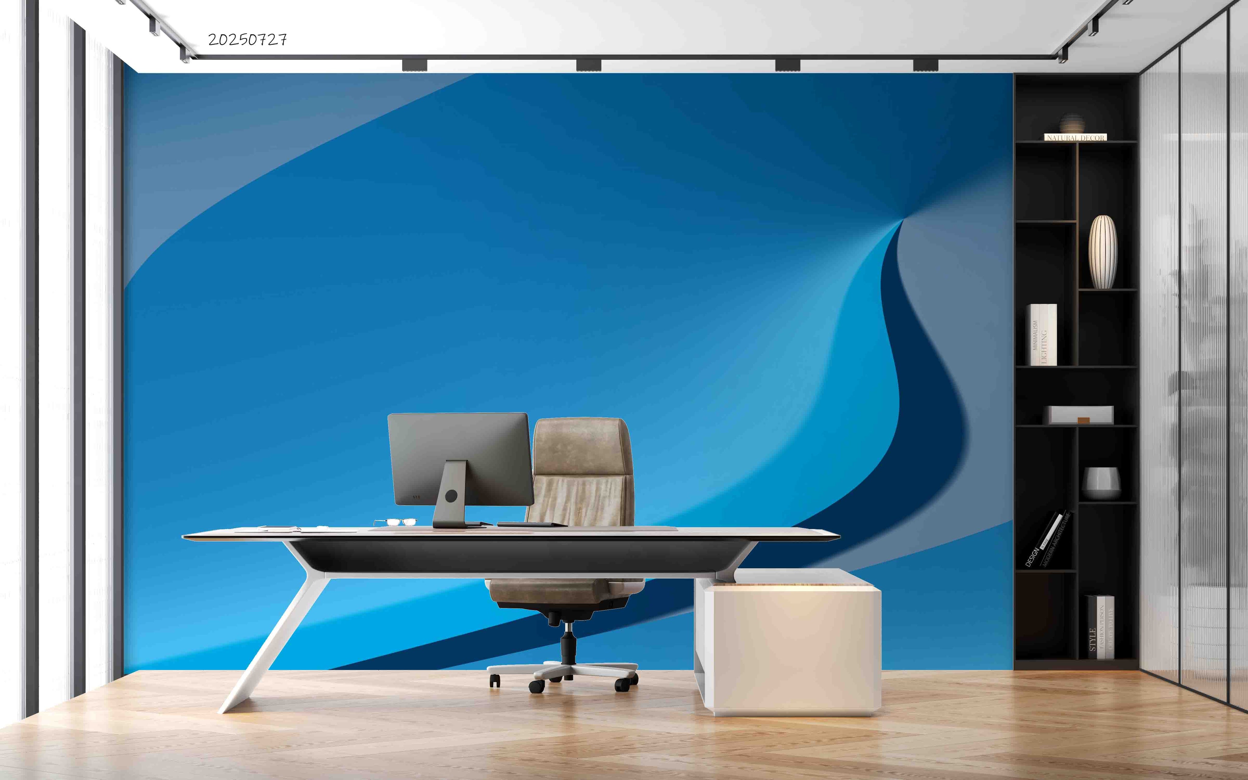 3D Office Business Commerce Blue Geometric Modern Wall Mural Wallpaper 32