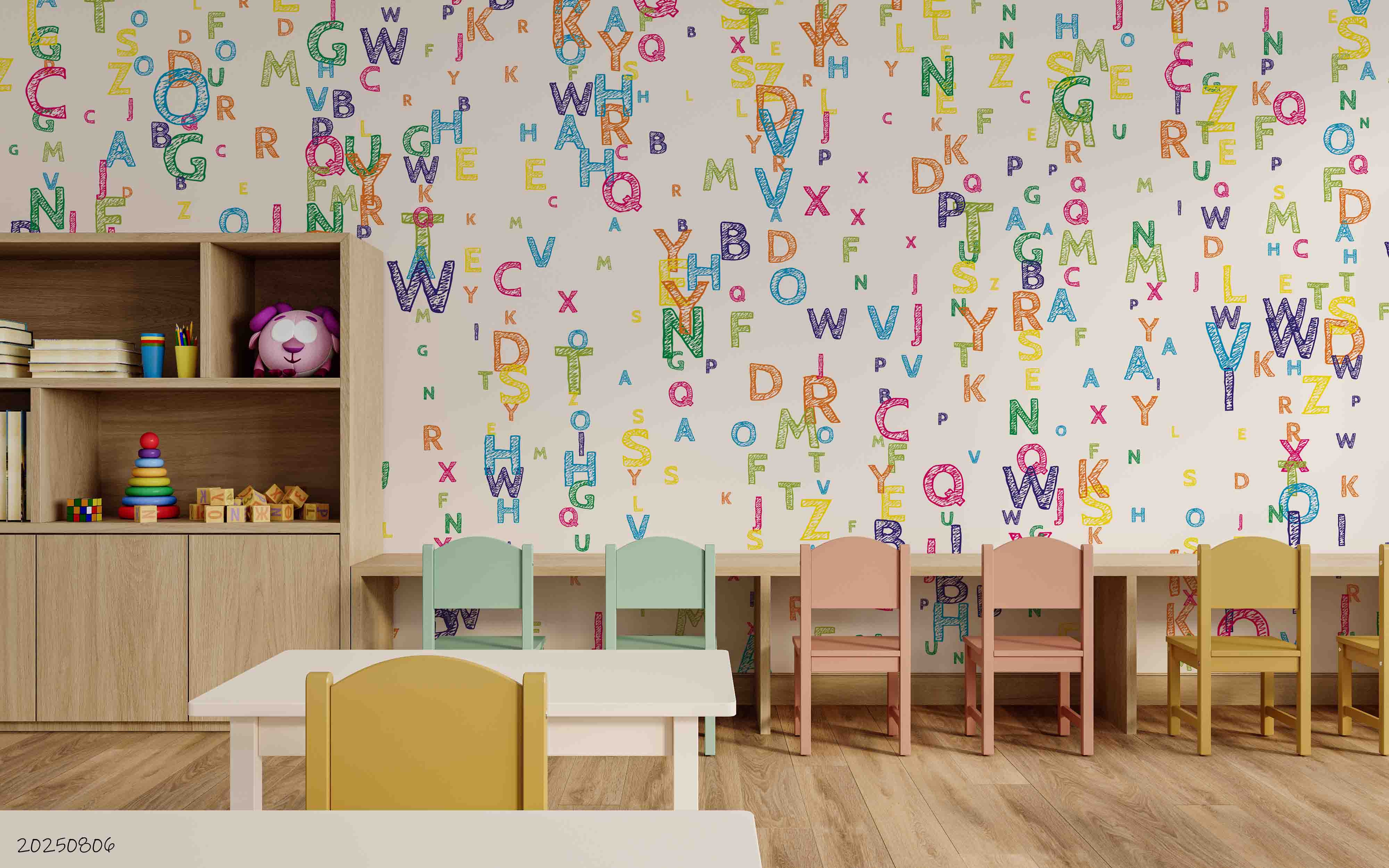 3D Childcare Nursery School Cartoon Kids Letters Wall Mural Wallpaper JN 2