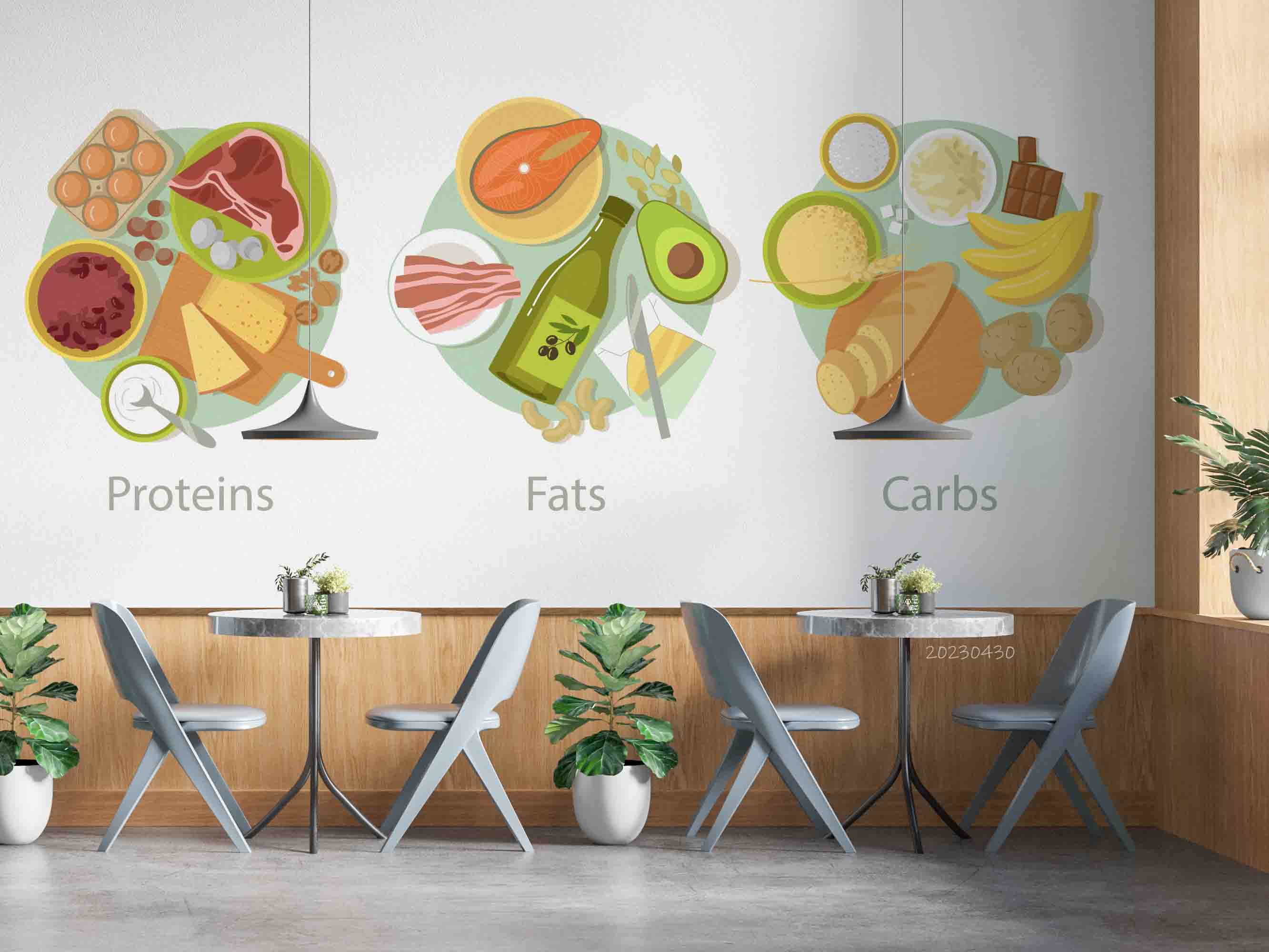 3D Cartoon Carbohydrate Fiber Cereal Grain Bread Energy Meat Eggs Diet Concept Wall Mural Wallpaper GD 5285- Jess Art Decoration