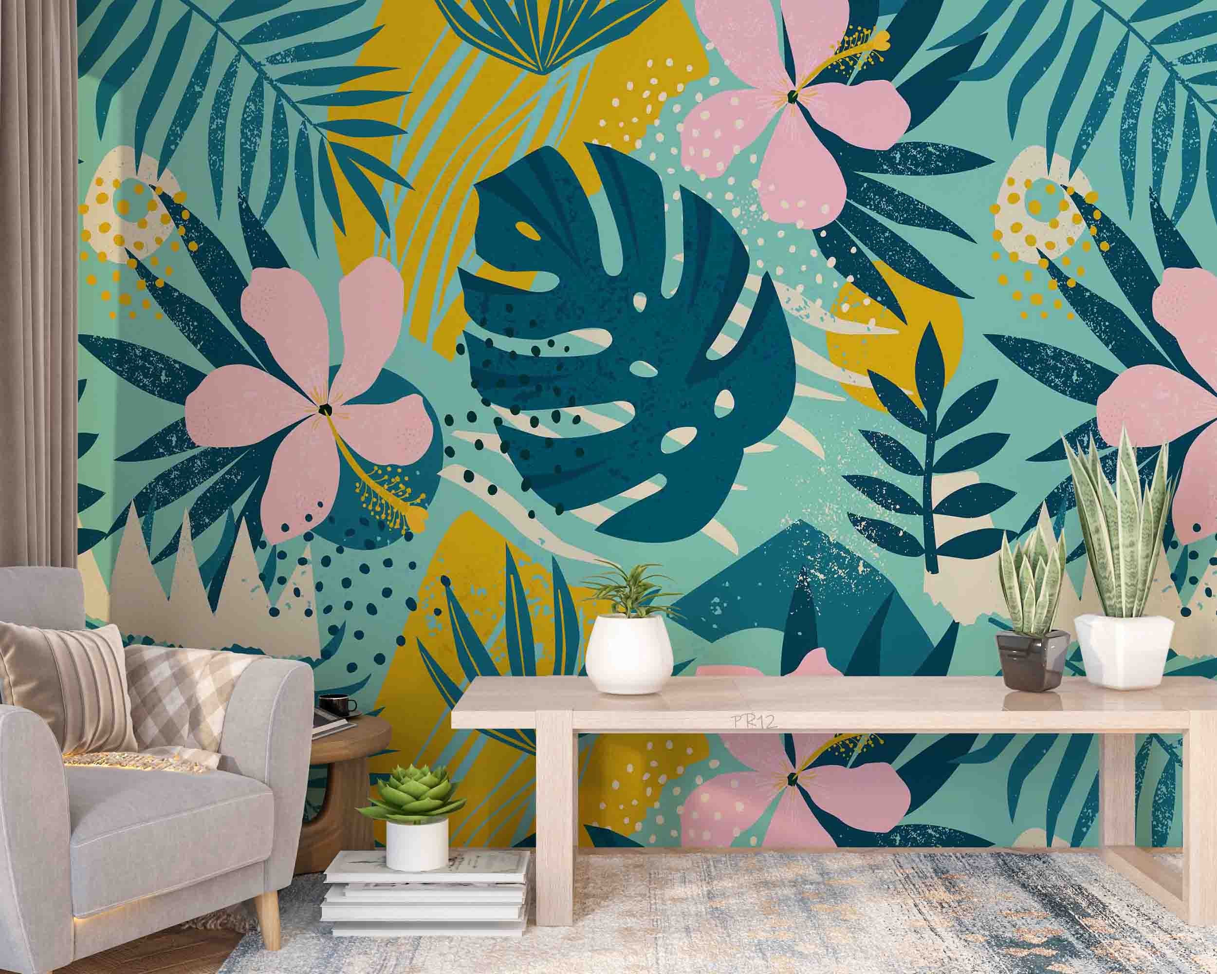 3D Modern Art Tropical Floral Palm Leaf Wall Mural Wallpaper GD 4942- Jess Art Decoration