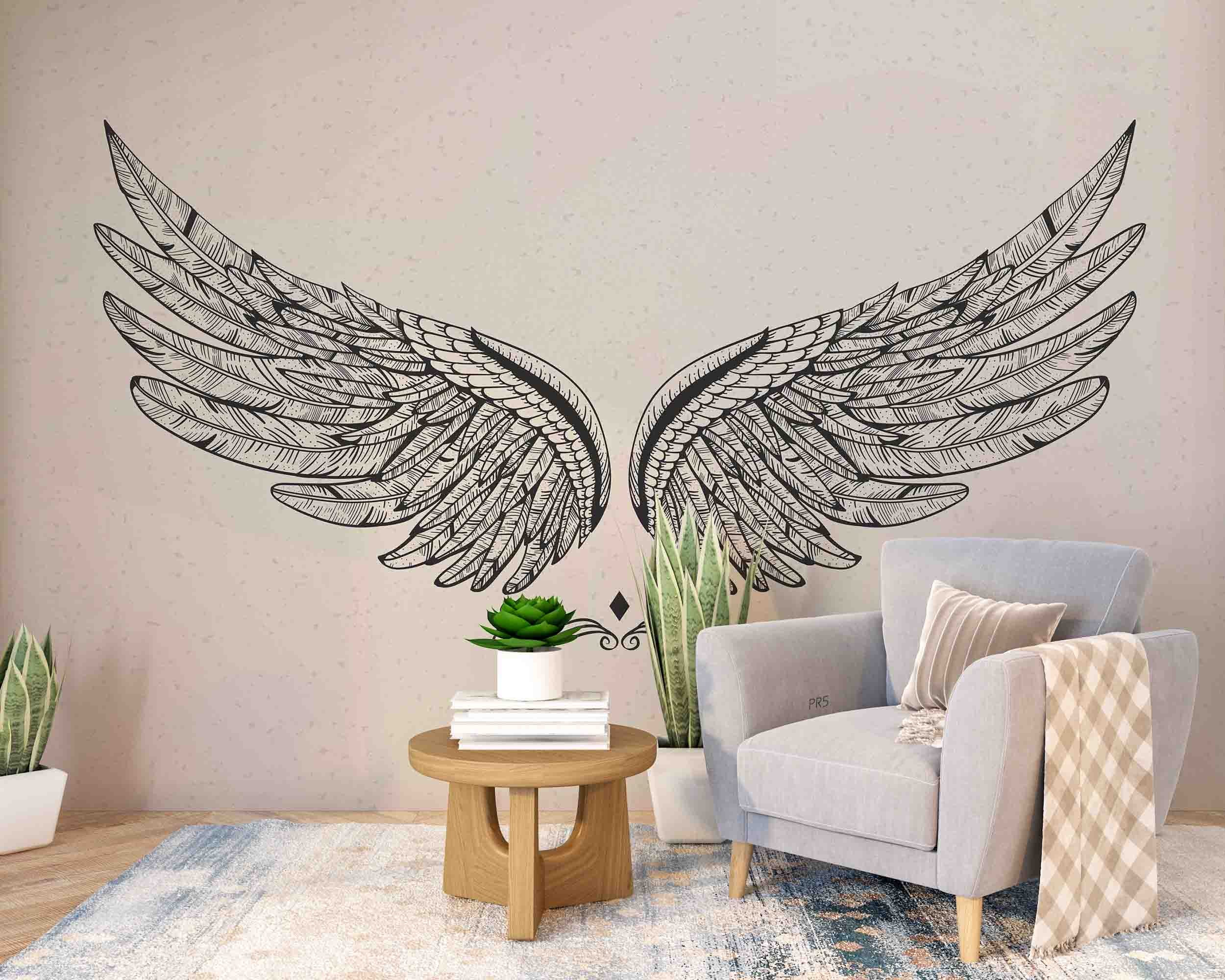 Feather Wing Crown Contemporary Wallpaper contemporary street art wall mural for creative room or feature wall - view 4