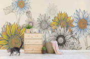 3D Freehand Sketching Sunflower Leaf Wall Mural Wallpaper YXL 2855