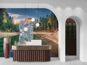 3D Hotel Inn Motel Hostel Resort Manor Scenery Mountains River Wall Mural Wallpaper 26