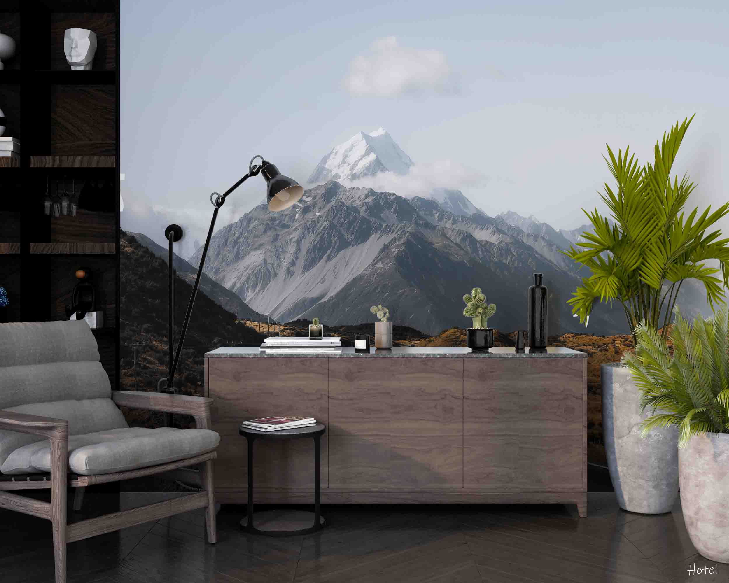 3D Hotel Inn Motel Hostel Resort Manor Landscape Mountains Wall Mural Wallpaper 1